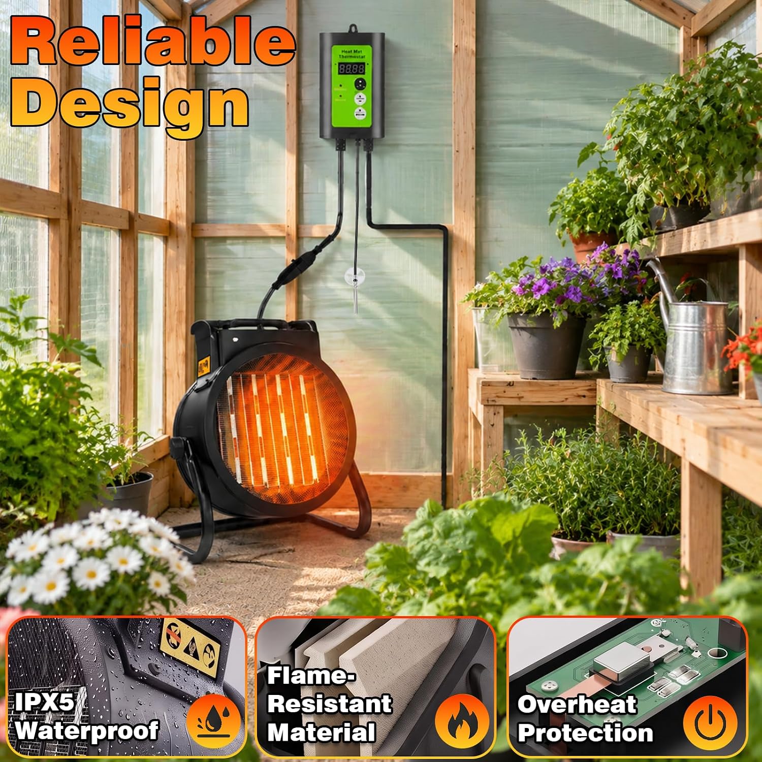 Detalle 1 de ZIZIWIN GHH-BK Greenhouse Heater, 1500W with Digital Thermostat