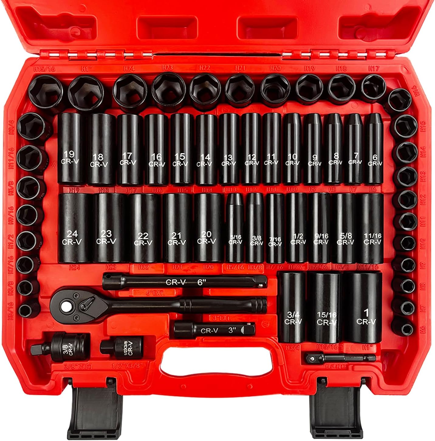 EACELIY 64pc 3/8 Socket Set 6-24mm