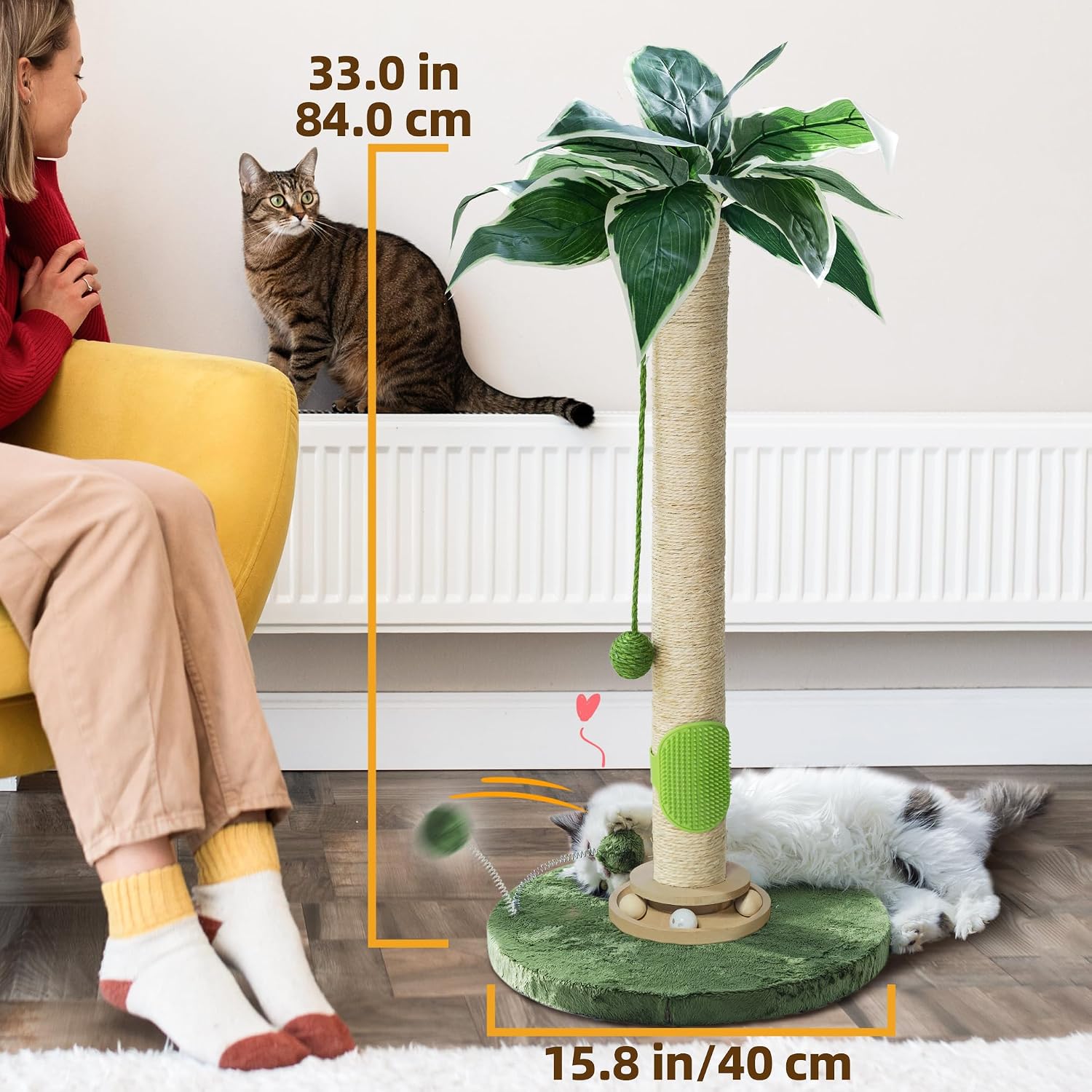 Detalle 2 de Fantasreen Griffoir pour Chat 84 cm avec Jouets et Boules Interactives – Grattoir robuste en sisal naturel