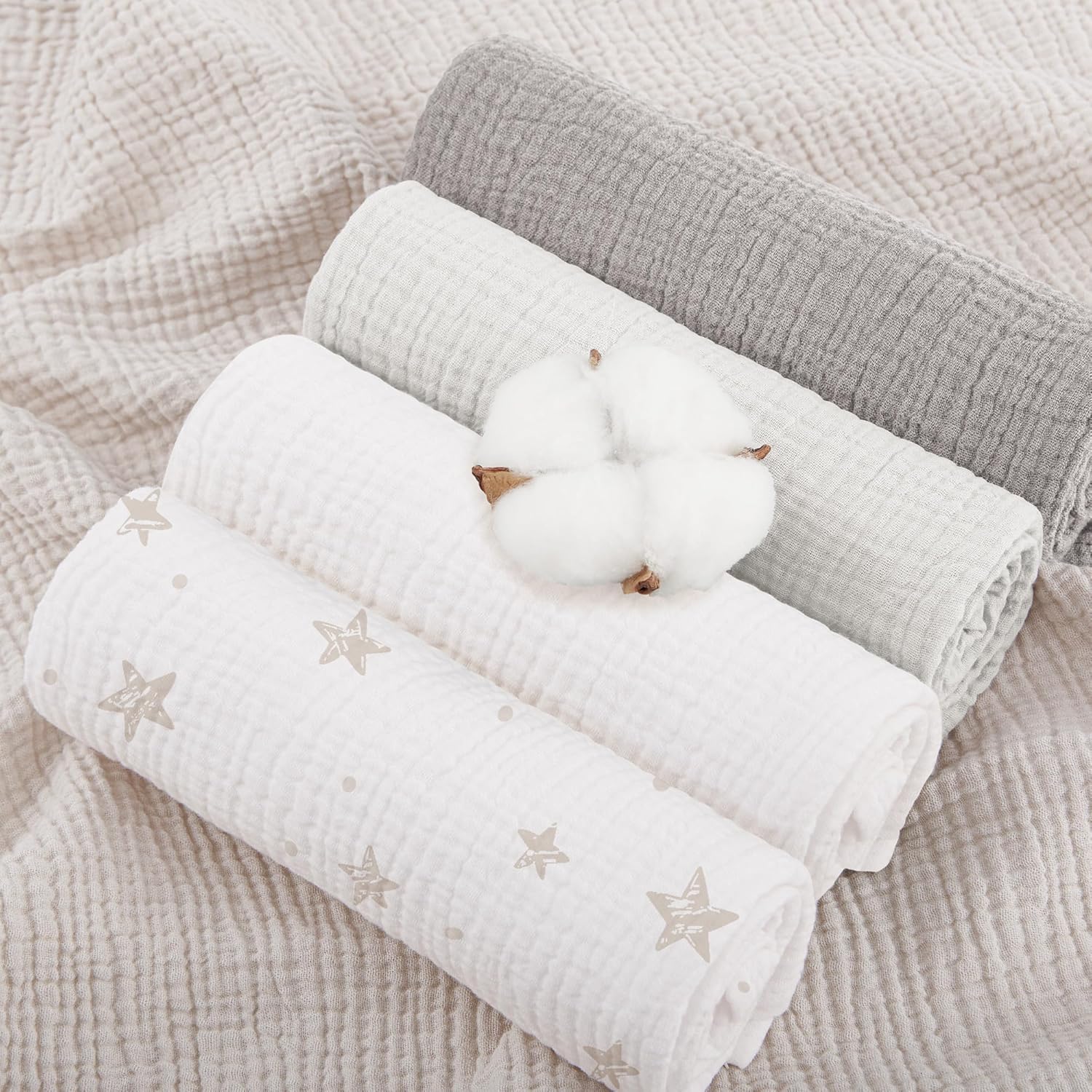 Thumbnail 2 de Susurration Mulltücher Baby Spucktücher 8er-Pack aus 100% Baumwolle (60×60 cm), Musselin weiß-apricot