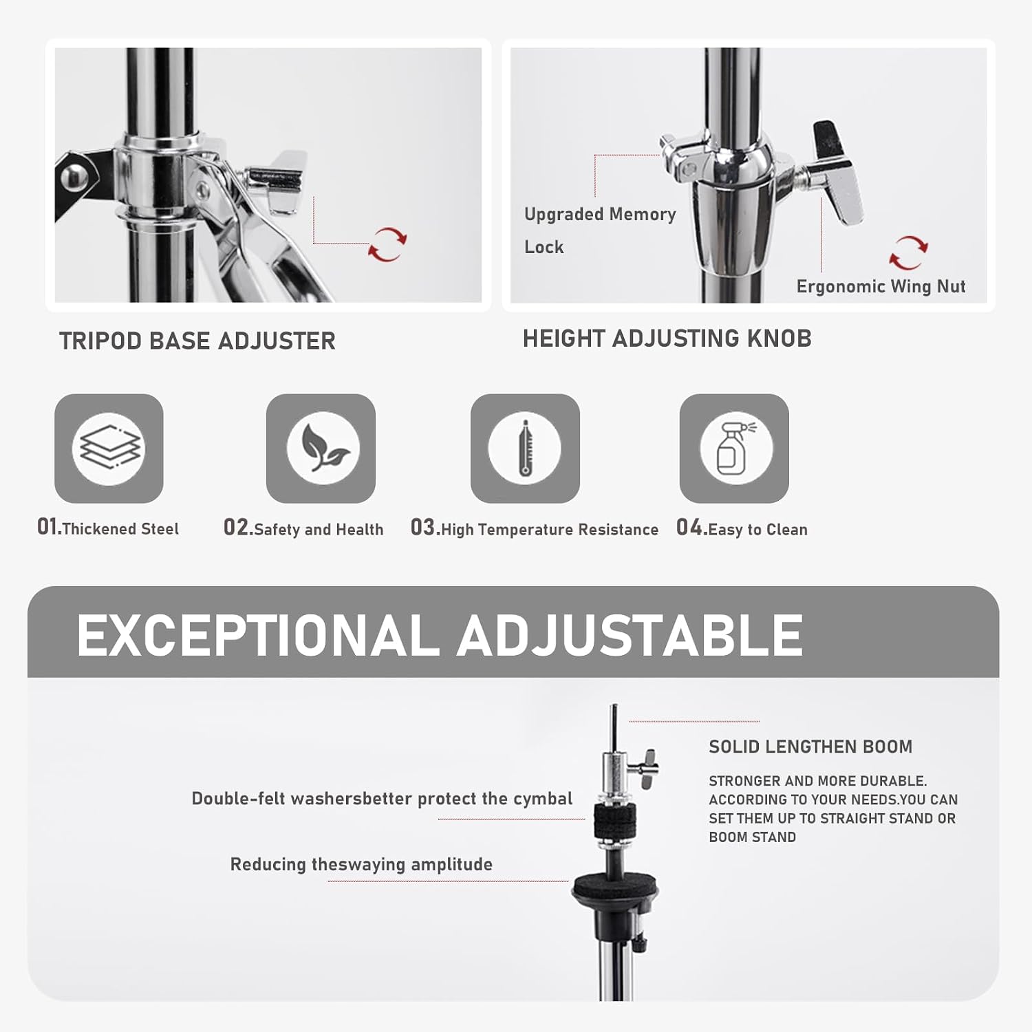Detalle 2 de Vaisoeny V-CC-FK11 Hi-Hat Stand, Adjustable 3-Leg Design