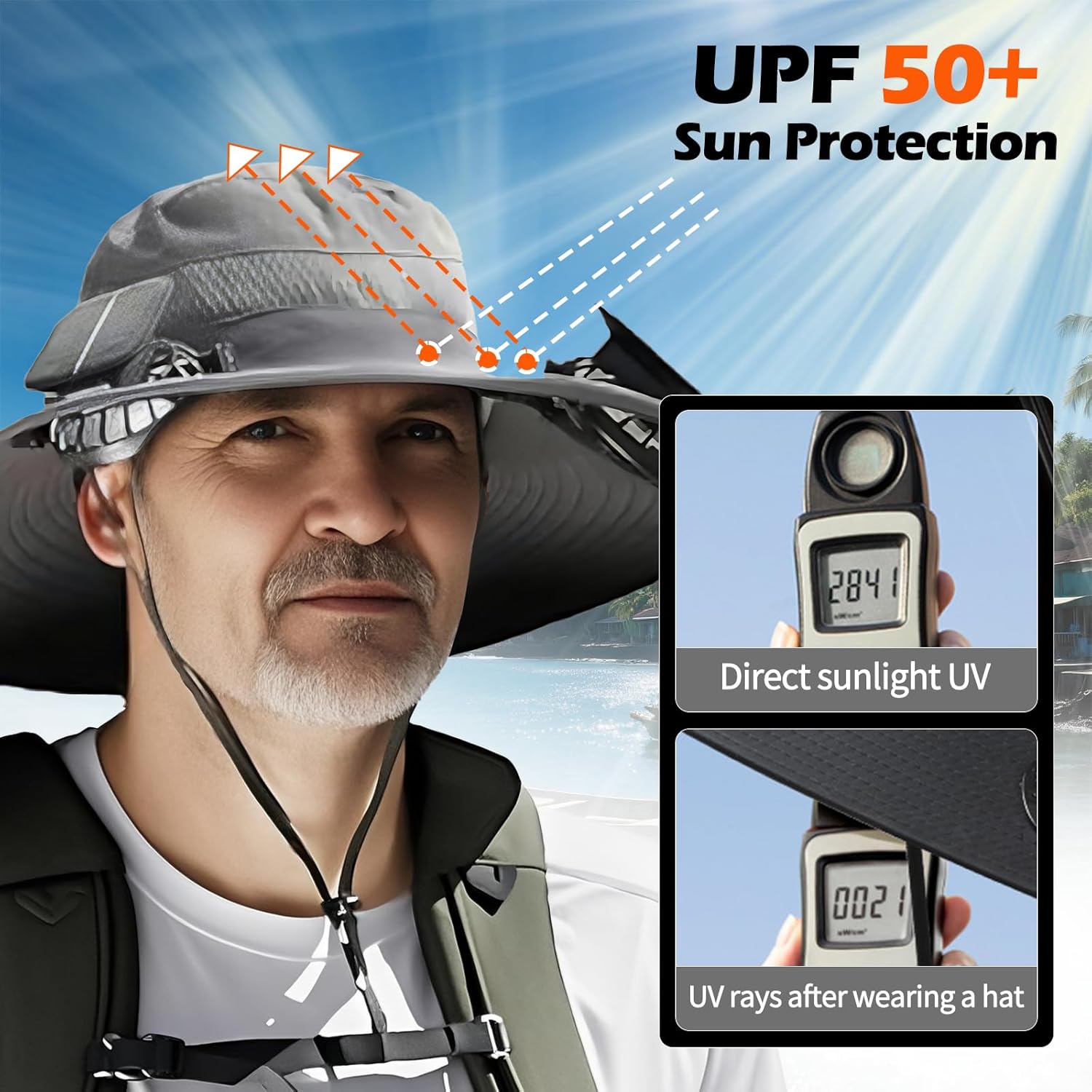 Thumbnail 3 de FishTrip Wide Brim Solar Fan Hat: Outdoor Sun Hat with Dual Solar USB-Fan System
