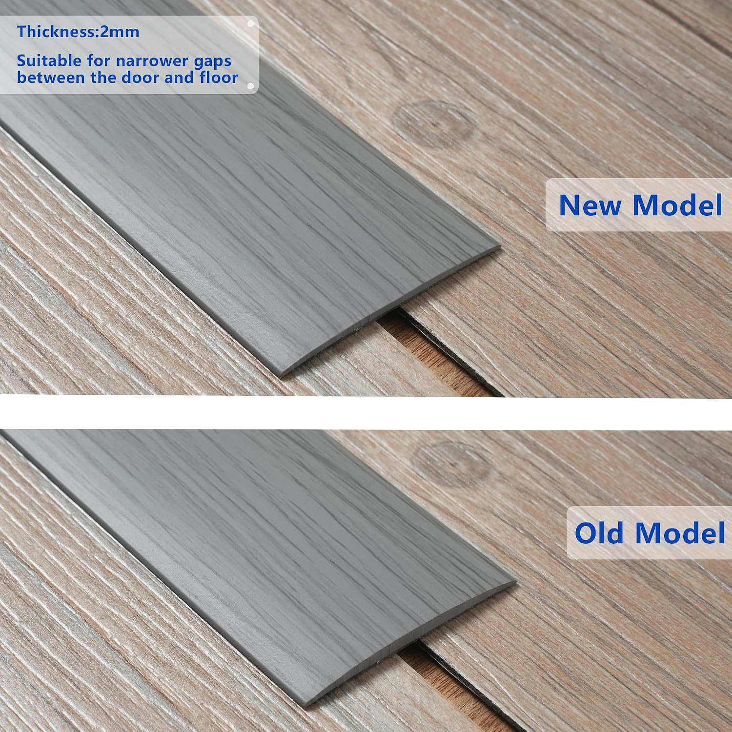 Detalle de PVC Floor Transition Strip (5cm Wide × 2mm Thick) Self-Adhesive Laminate Floor Edge Trim, 2m, Grey Wood Grain