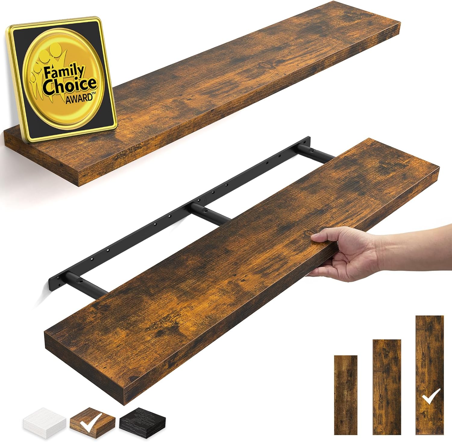 Detalle de BAYKA FSD3V143 Floating Shelves, 47.2-Inch Rustic Brown, Set of 2