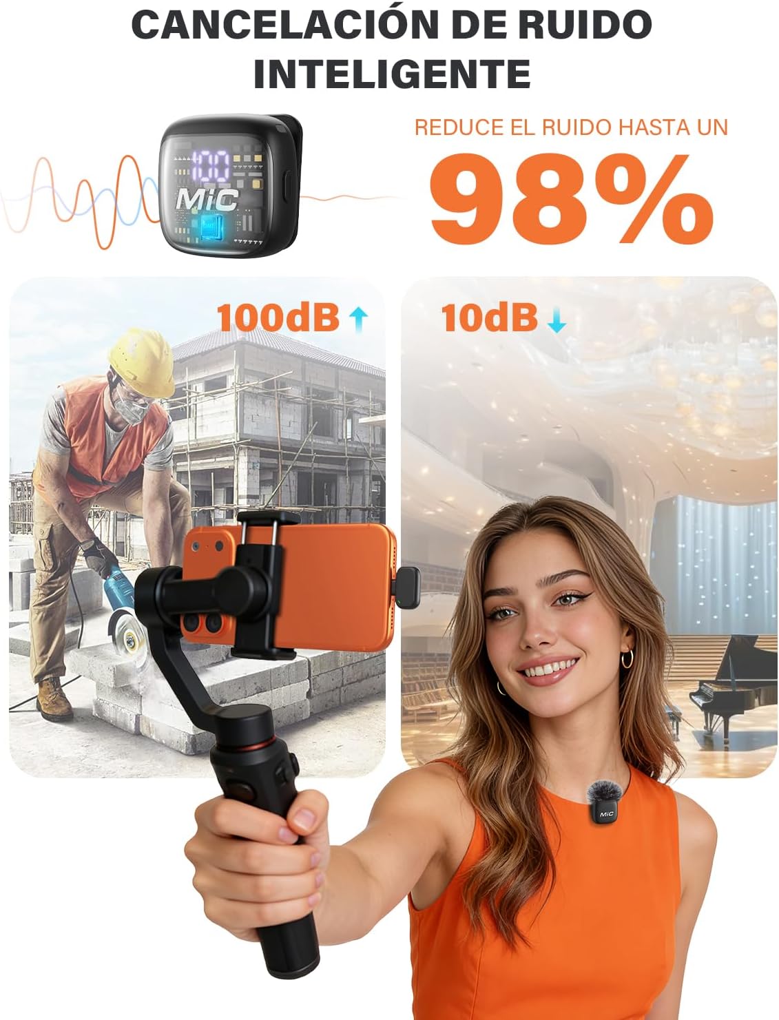Detalle 2 de Micrófono Lavalier Inalámbrico 2 en 1 para iPhone y Android - Pack 2 de WARM BOX