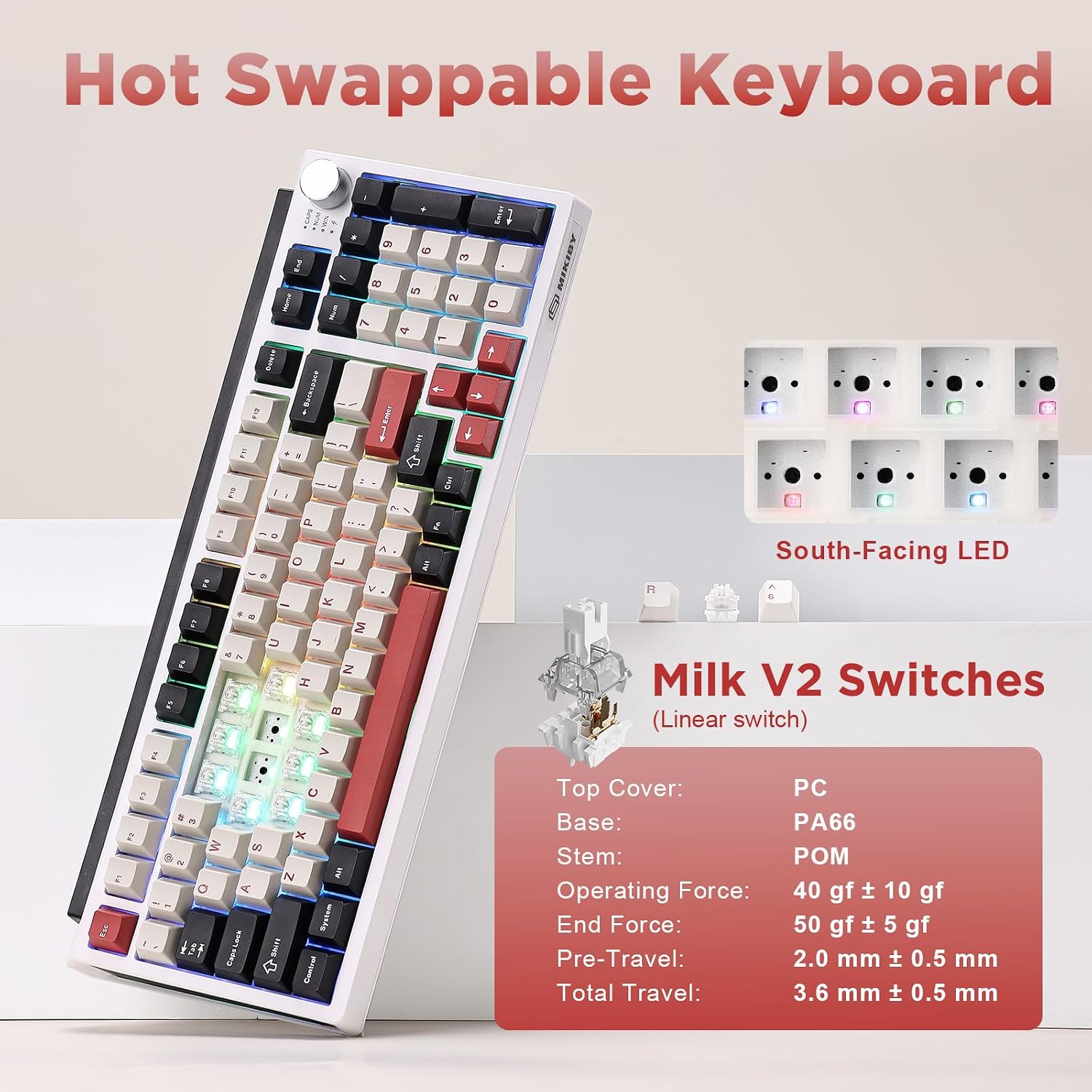Detalle de MIKIBY K98 Wireless Mechanical Keyboard, 96% Layout, Tri-Mode, Hot-Swappable RGB