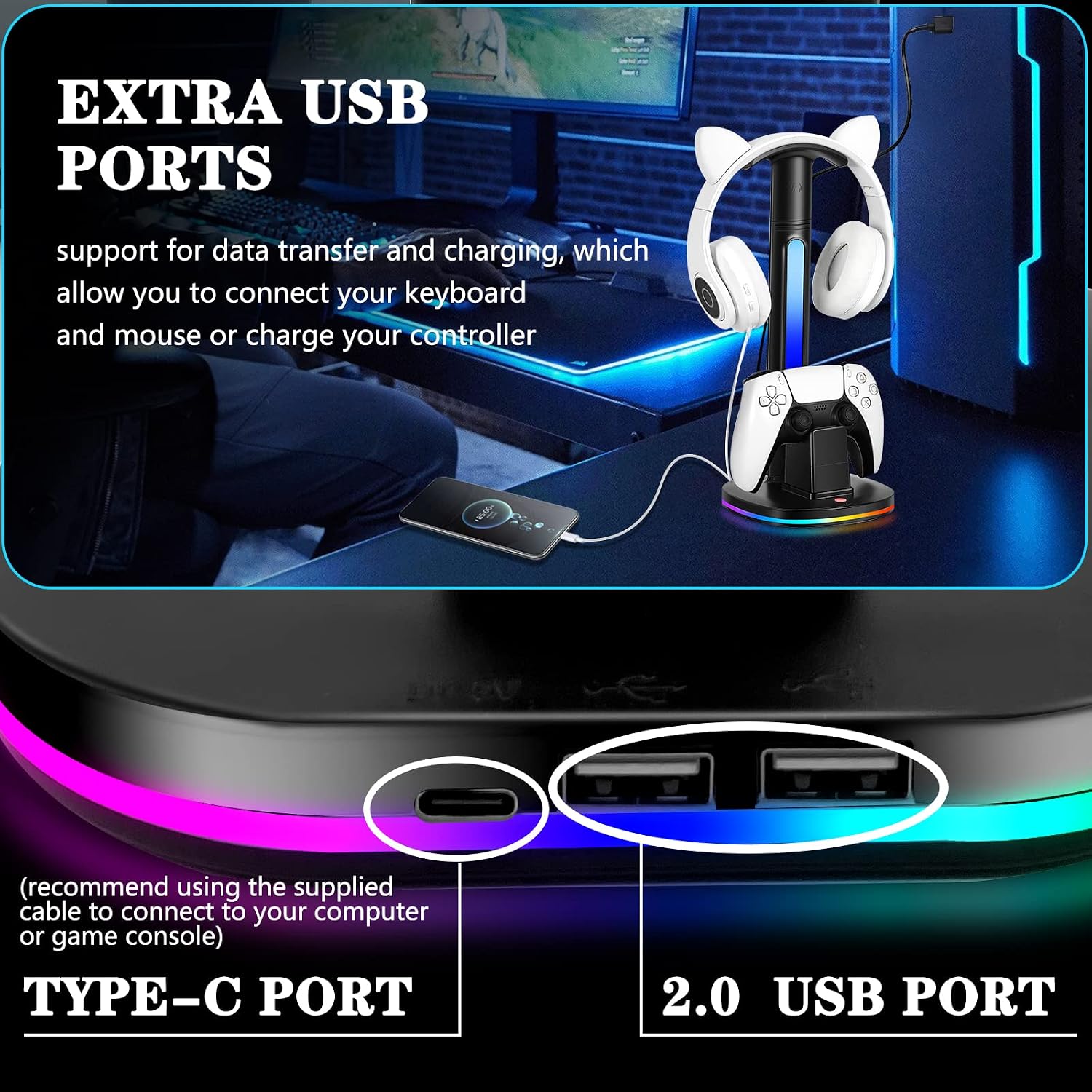 Thumbnail 3 de JDGPOKOO PS5 Controller Charging Station with RGB Headphone Stand (2 USB Ports)