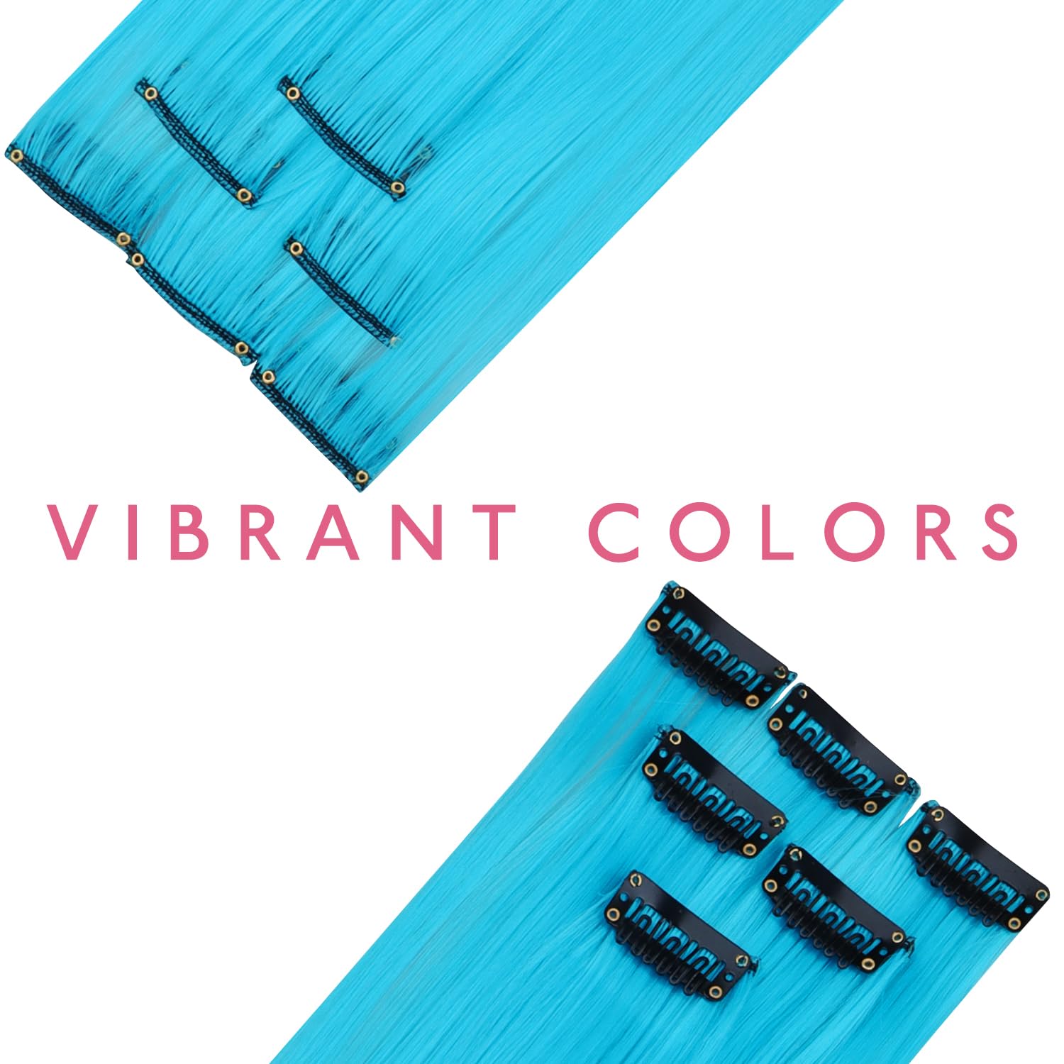 Detalle 2 de WENNALIFE WESCP#SkyBlue 12-Piece Sky Blue Clip-In Hair Extensions, 22-Inch Synthetic