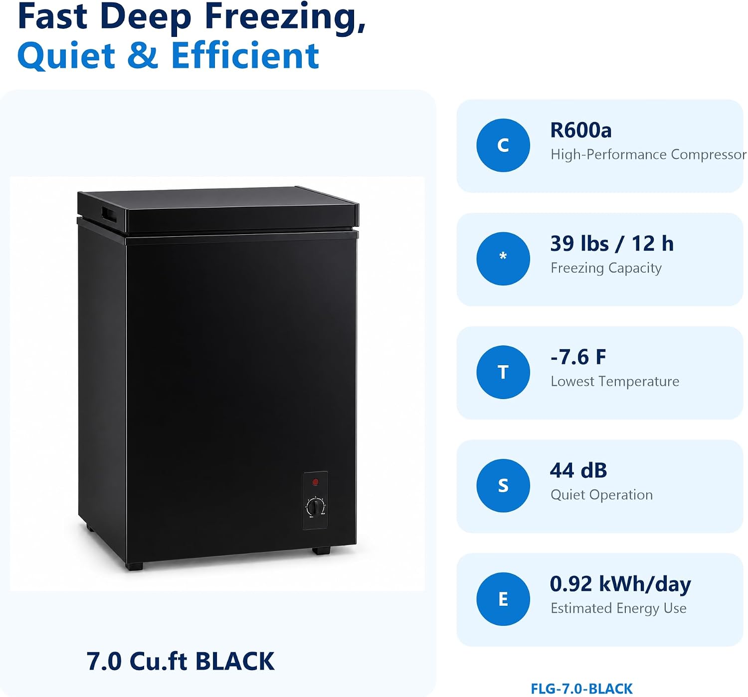 Detalle de LOUDKIT FLG-7.0-BLACK Chest Freezer, 7.0 cu.ft., 7-Level Thermostat