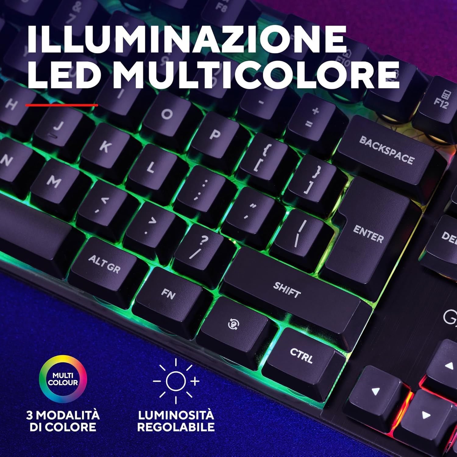 Detalle 2 de GXTrust 835 Azor Tastiera Gaming - Layout Italiano QWERTY, USB, RGB LED, Anti-ghosting