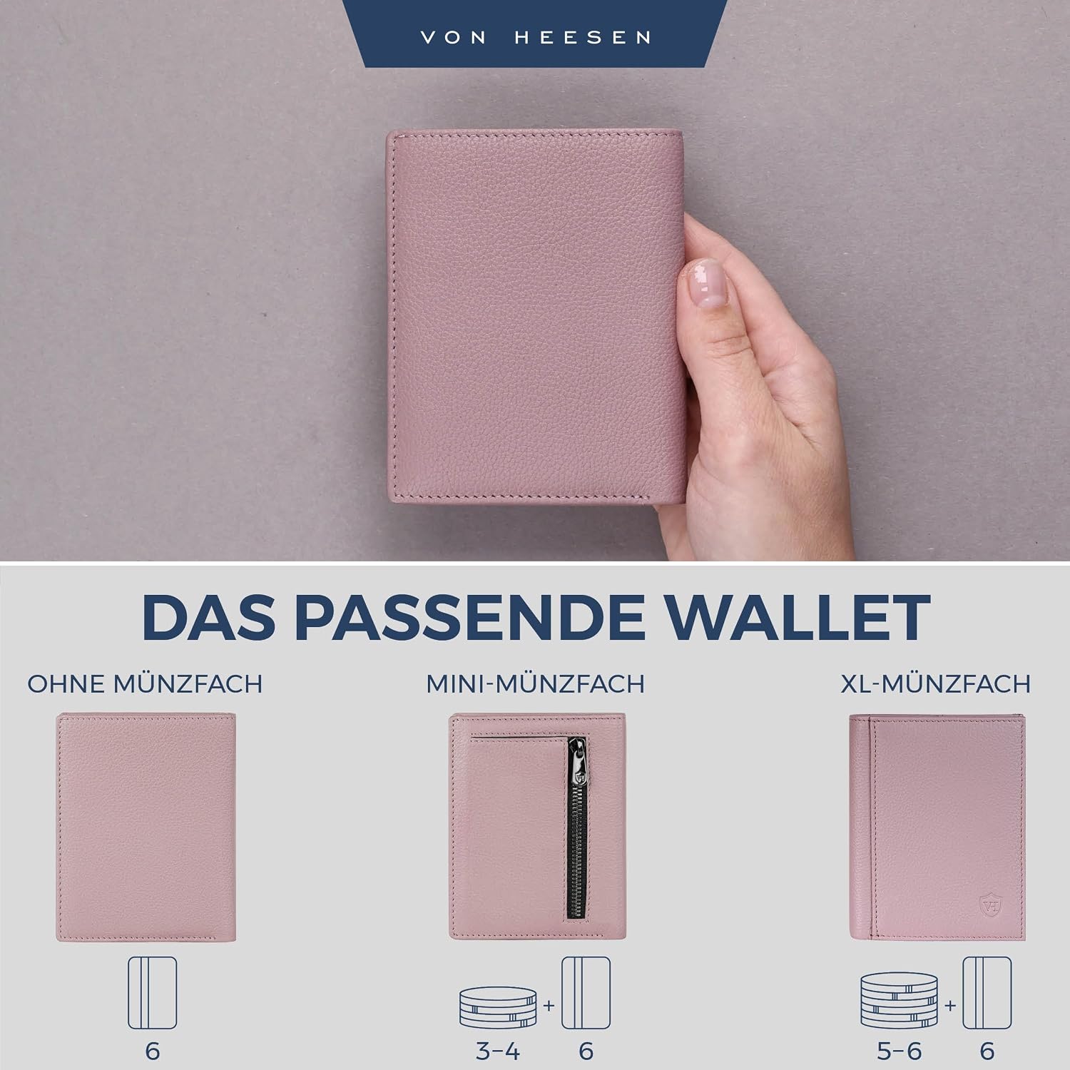 Thumbnail 5 de VON HEESEN Leder-Geldbörse mit RFID-Schutz – Echtleder Portemonnaie in Lavendel