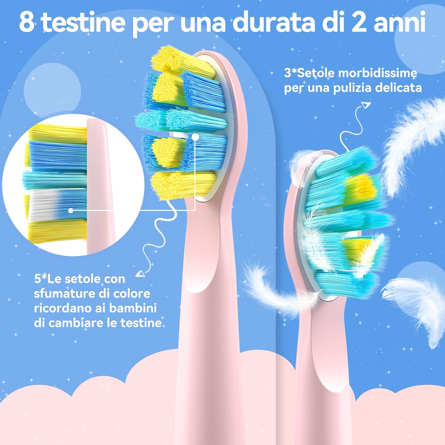 Thumbnail 2 de Seago Spazzolino Elettrico Bambini 6-12 anni SG-2303 rosa con timer da 2 minuti e 8 testine