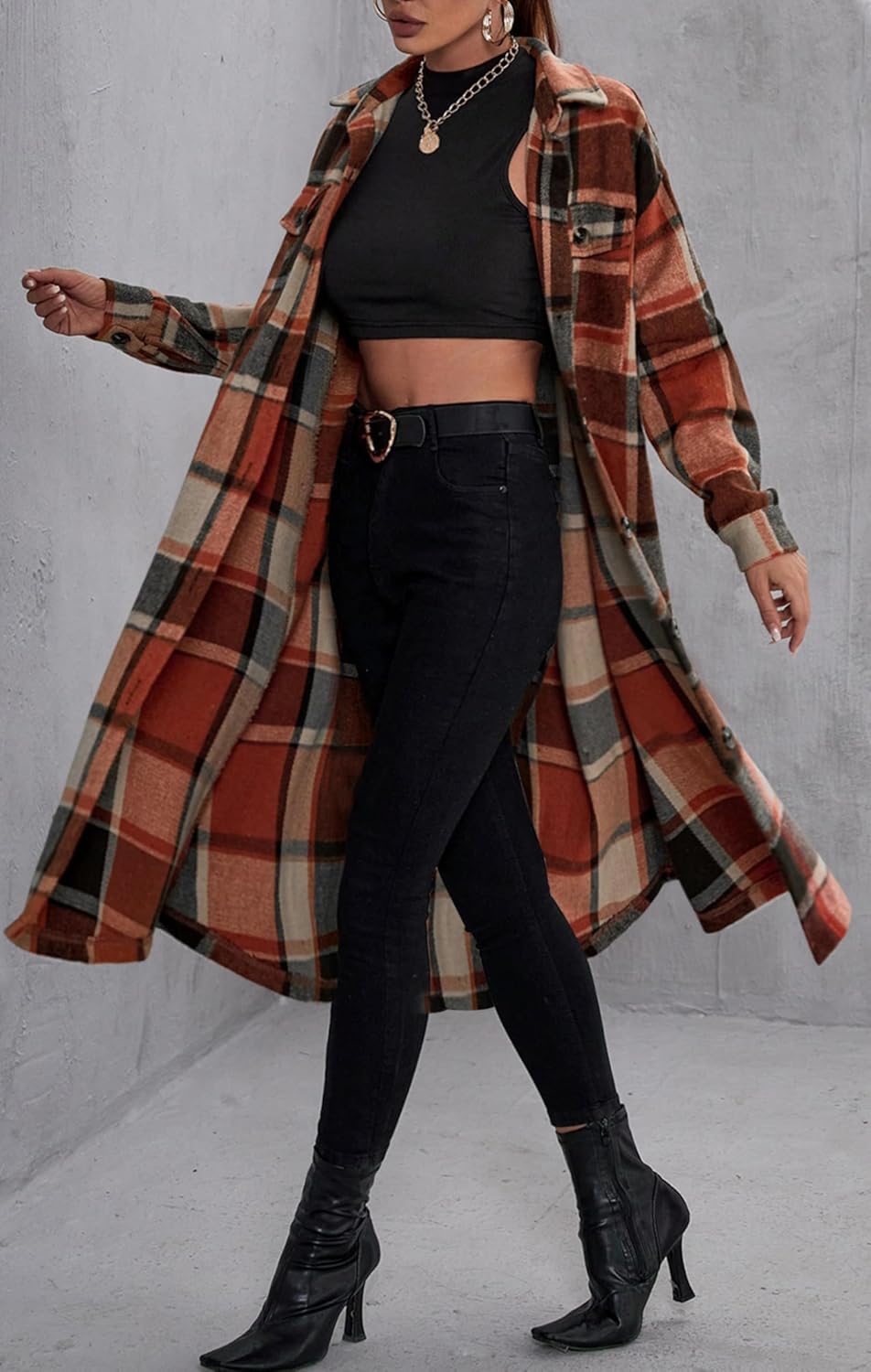Thumbnail 5 de Jhsnjnr Damen Flanell-Karo Jacke Oversize Langarm mit Revers und Knopfverschluss