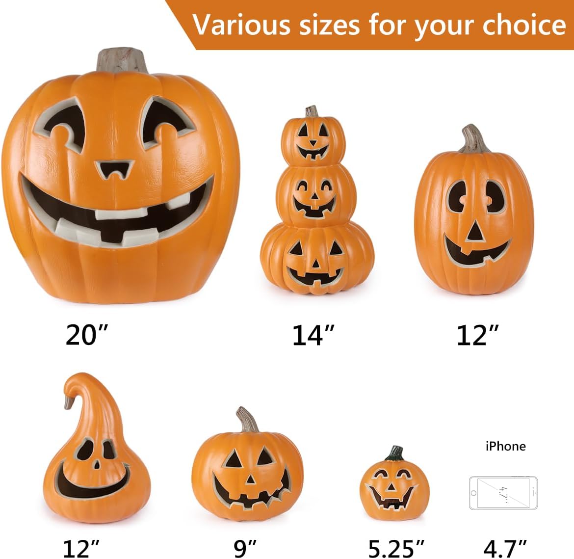 Thumbnail 6 de DUNCHATY PK-HG 16-Inch Halloween Pumpkin Lantern with Warm White LED