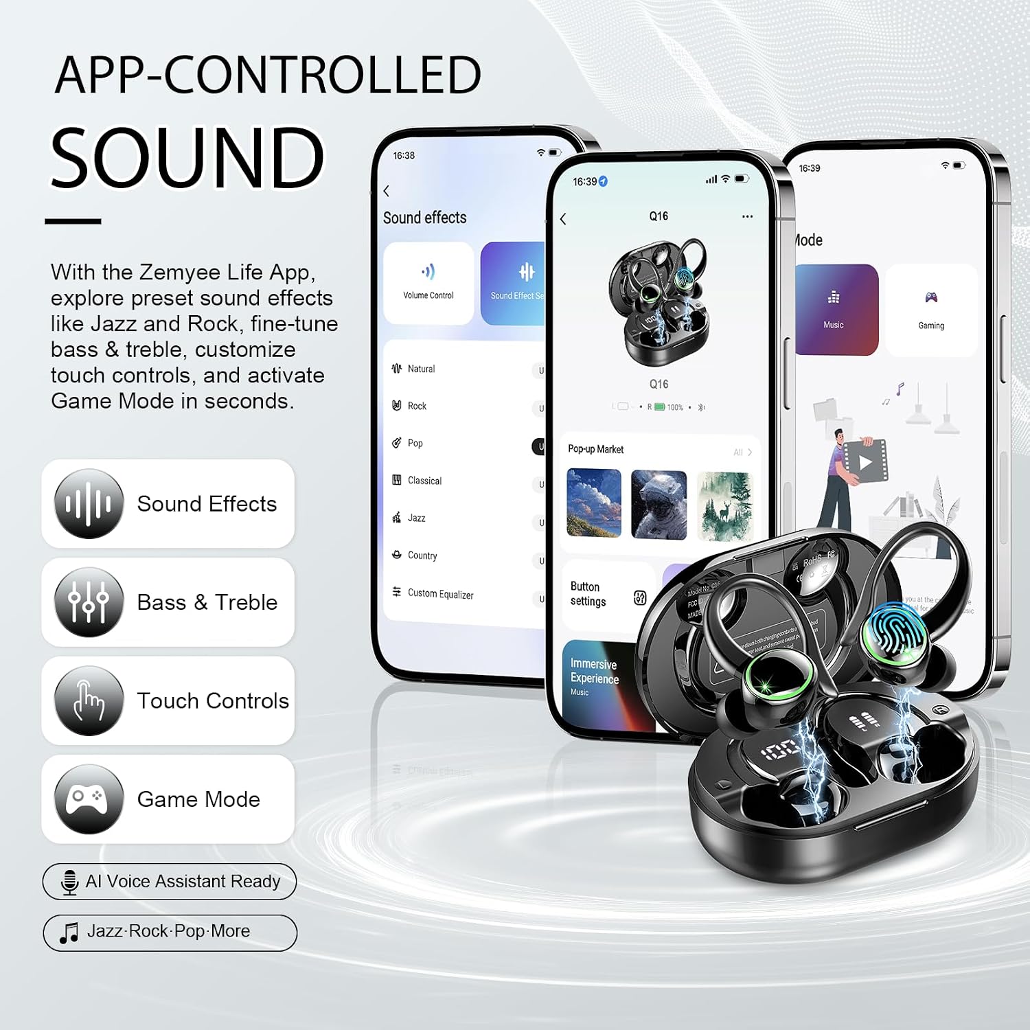 Detalle de Wireless Earbuds 5.4 Sport: 50Hrs Playtime, 4 ENC Mics, IP7 Waterproof with App EQ