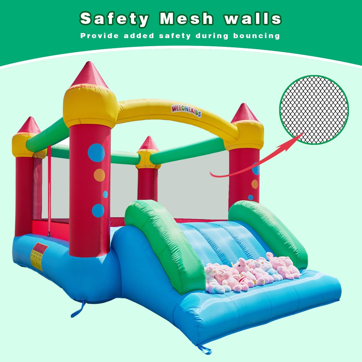 Detalle de WeeOneKids Air Bounce House: Family-Size Inflatable with Slide, 81 sq ft of Fun