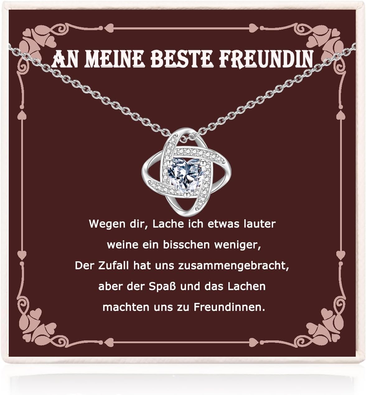 Detalle de USEEDOVIA Kette mit Herz-Anhänger – Weiß vergoldet, AAA Zirkonia, 40 cm | Geschenkbox inklusive