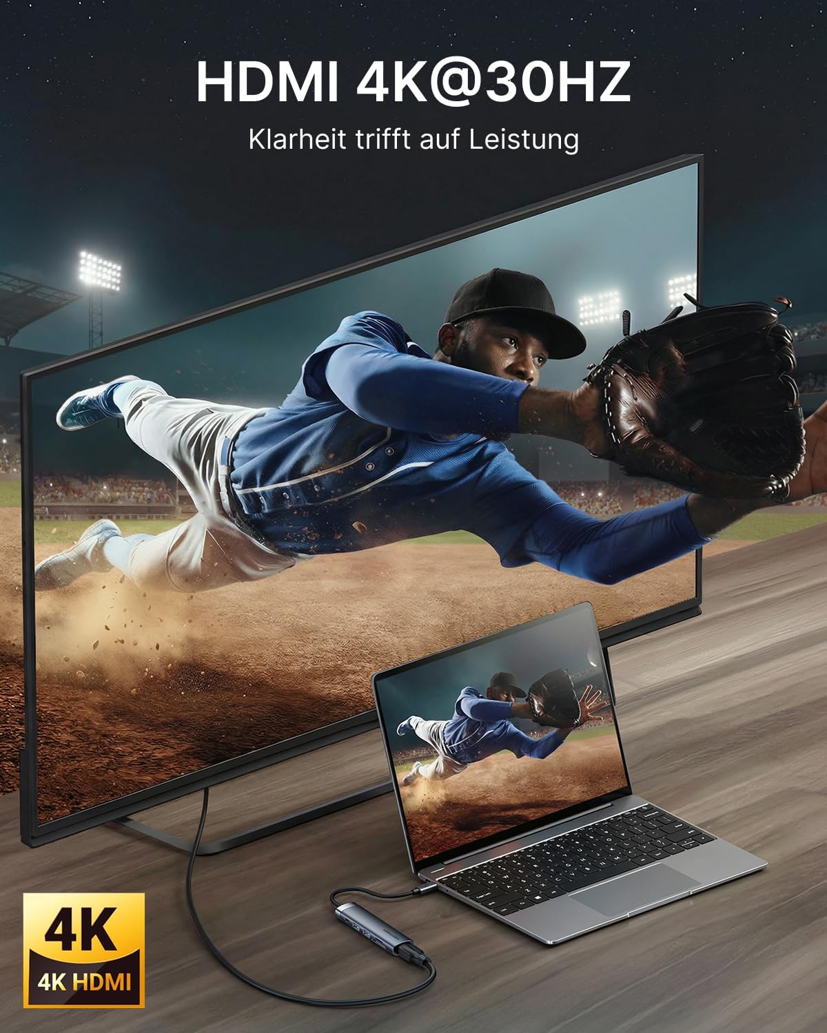 Thumbnail 3 de Vention USB-C Hub mit PD 100 W und 4K HDMI (6-in-1) – 2× USB-A 3.0, Kartenleser SD/TF, Datenport