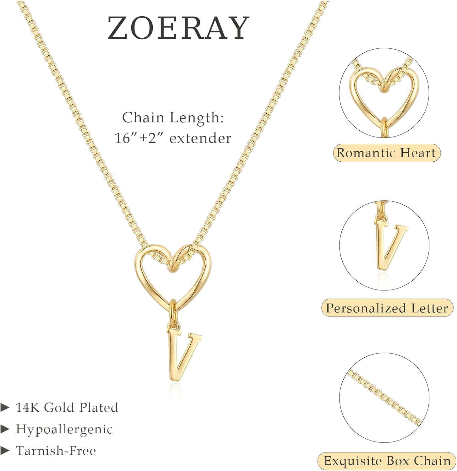 Detalle de ZOERAY Initial Necklace, 14K Gold-Plated