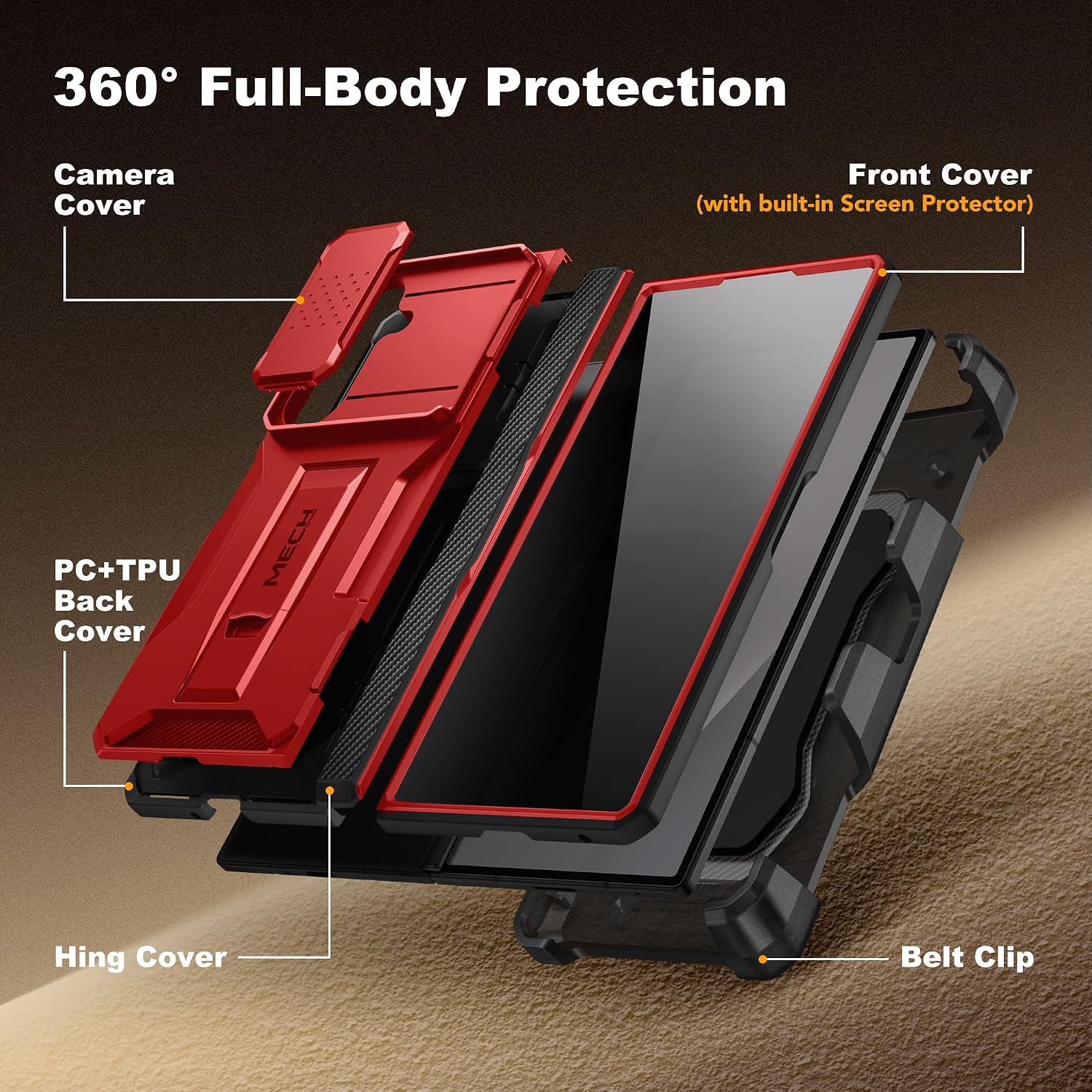 Detalle de TONGATE Z Fold 7 Case with Privacy Screen Protector and Slide Camera Cover