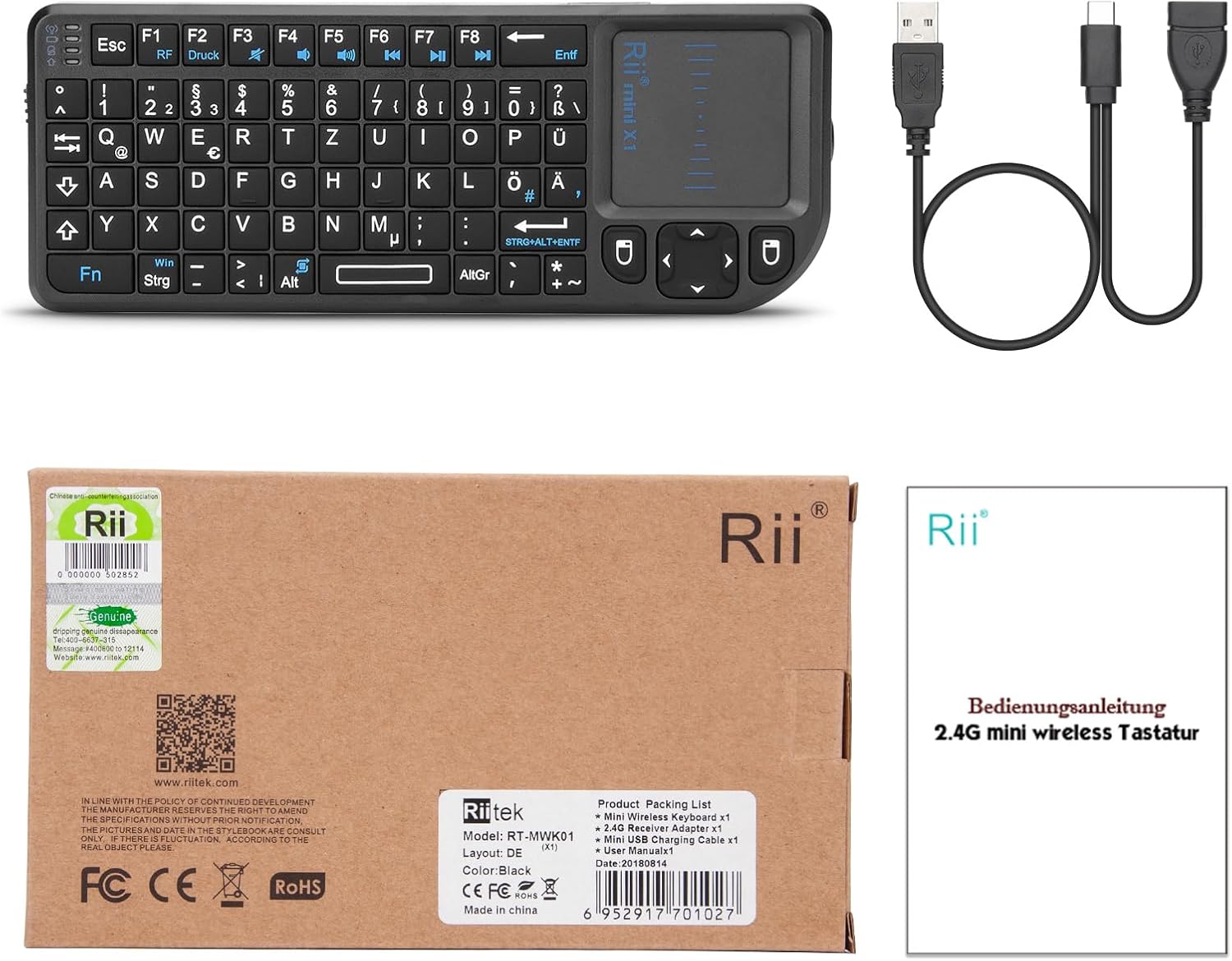 Thumbnail 6 de Rii X1 Mini Tastatur Wireless mit Touchpad 10M