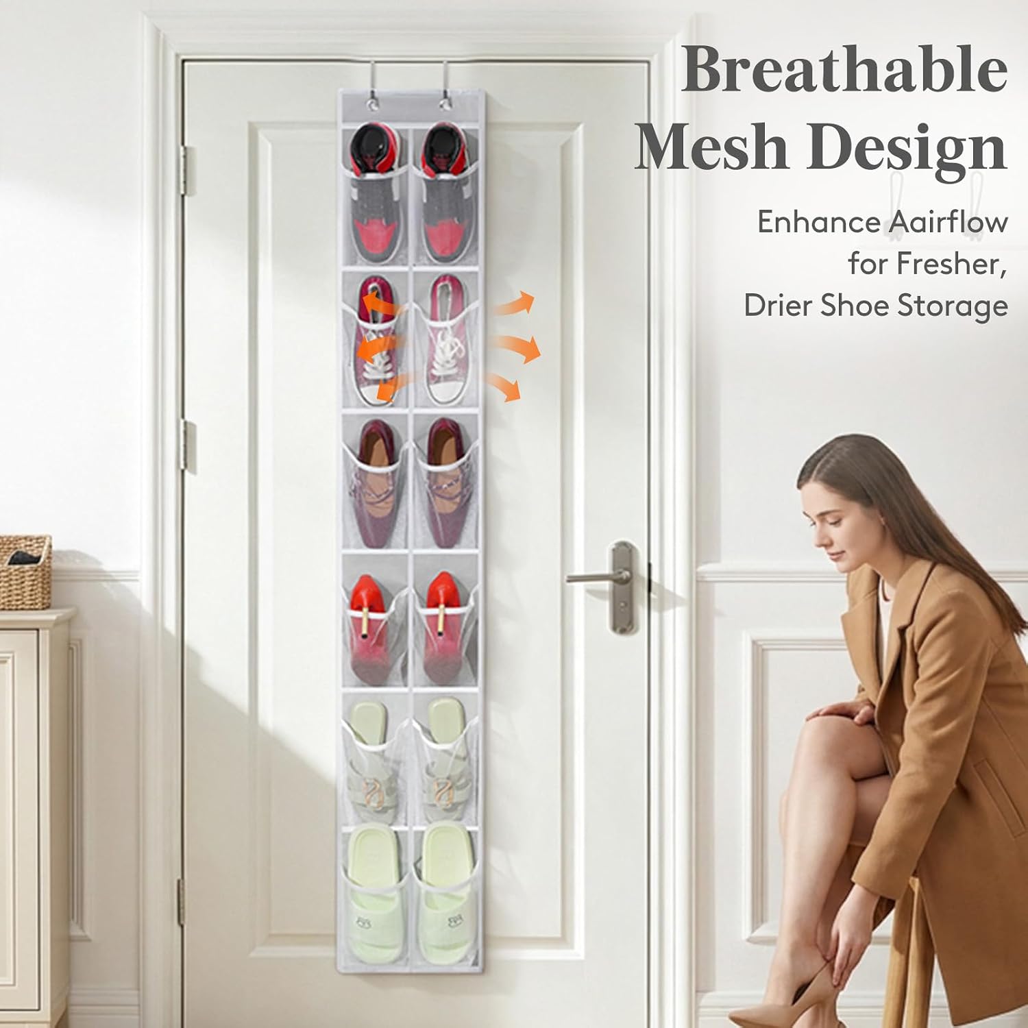 Detalle de Lifewit 12-Pocket Over-the-Door Shoe Organizer with Breathable Mesh
