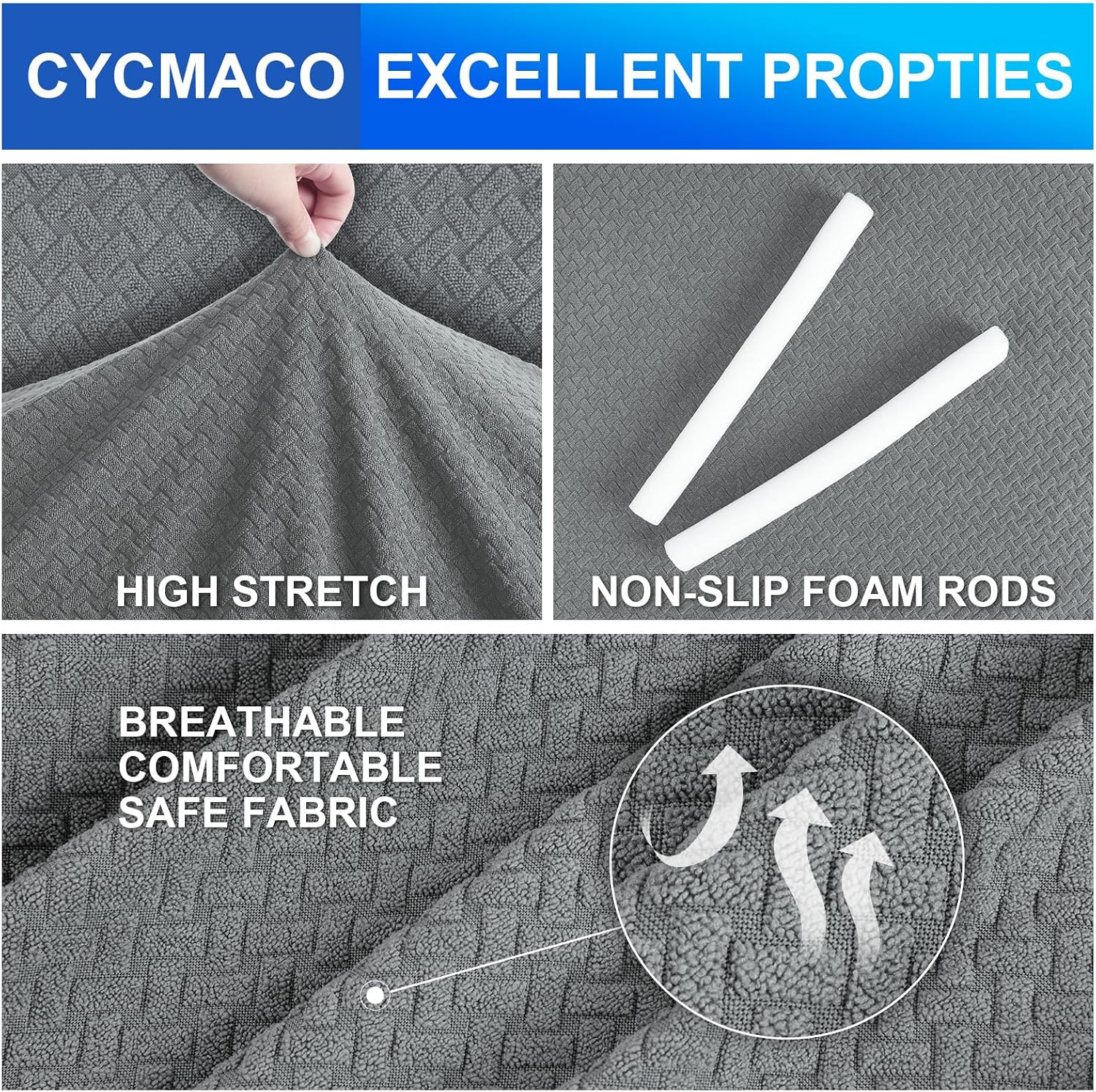 Detalle de CYCMACO Copridivano 1 Posto con Braccioli, Copridivano Elasticizzato Antiscivolo Grigio Chiaro
