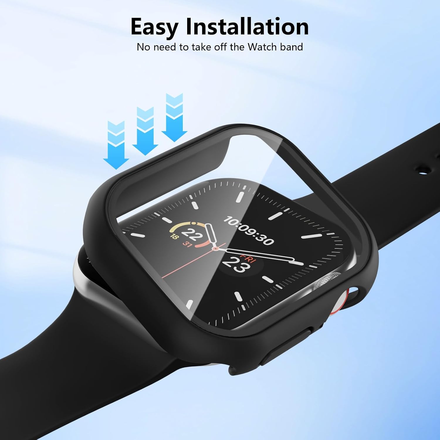 Detalle de AOTUAO 4 Pezzi Cover Compatibile con Apple Watch Series 11/10 42mm con Vetro Temperato – Custodia Protettiva per Schermo (2 Nero + 2 Trasparente)