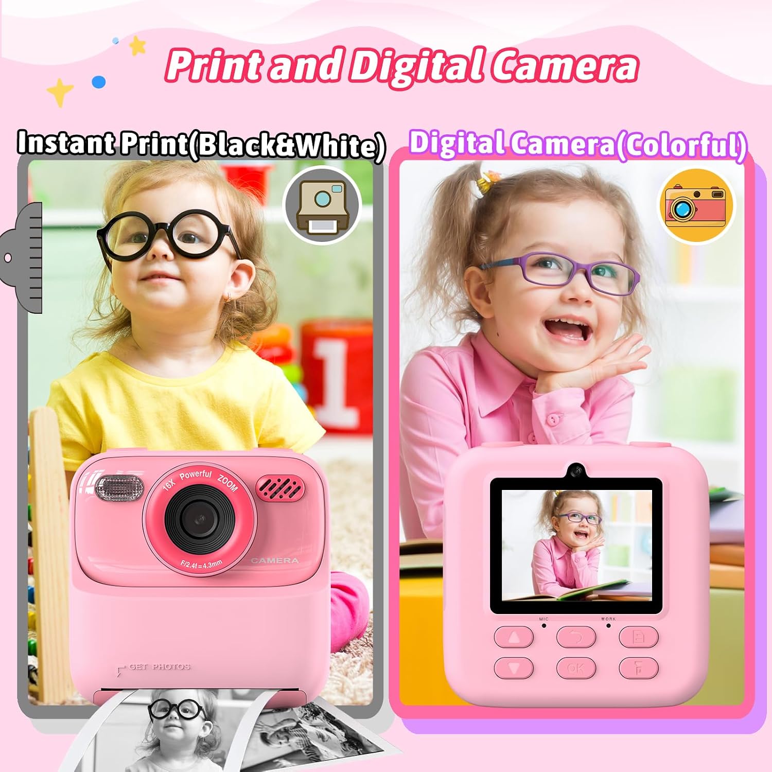 Thumbnail 3 de Cimizi P79 Kids Instant Print Camera, Dual Lenses, 1080p Video, 2.4-Inch Screen