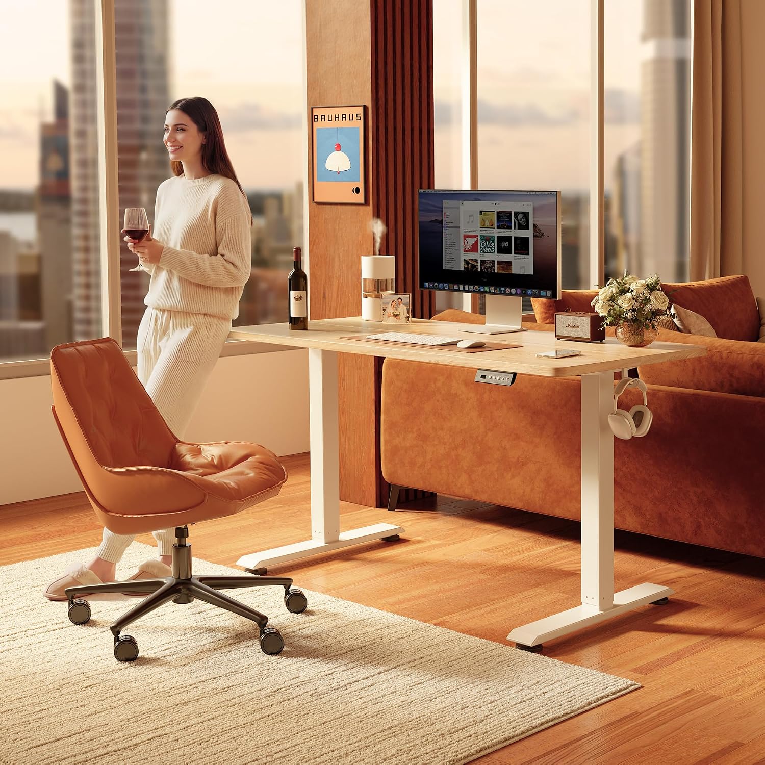 Detalle 2 de FEZIBO One INCF-SD0001-140LOG-01 Electric Standing Desk, Maple, 3 Presets