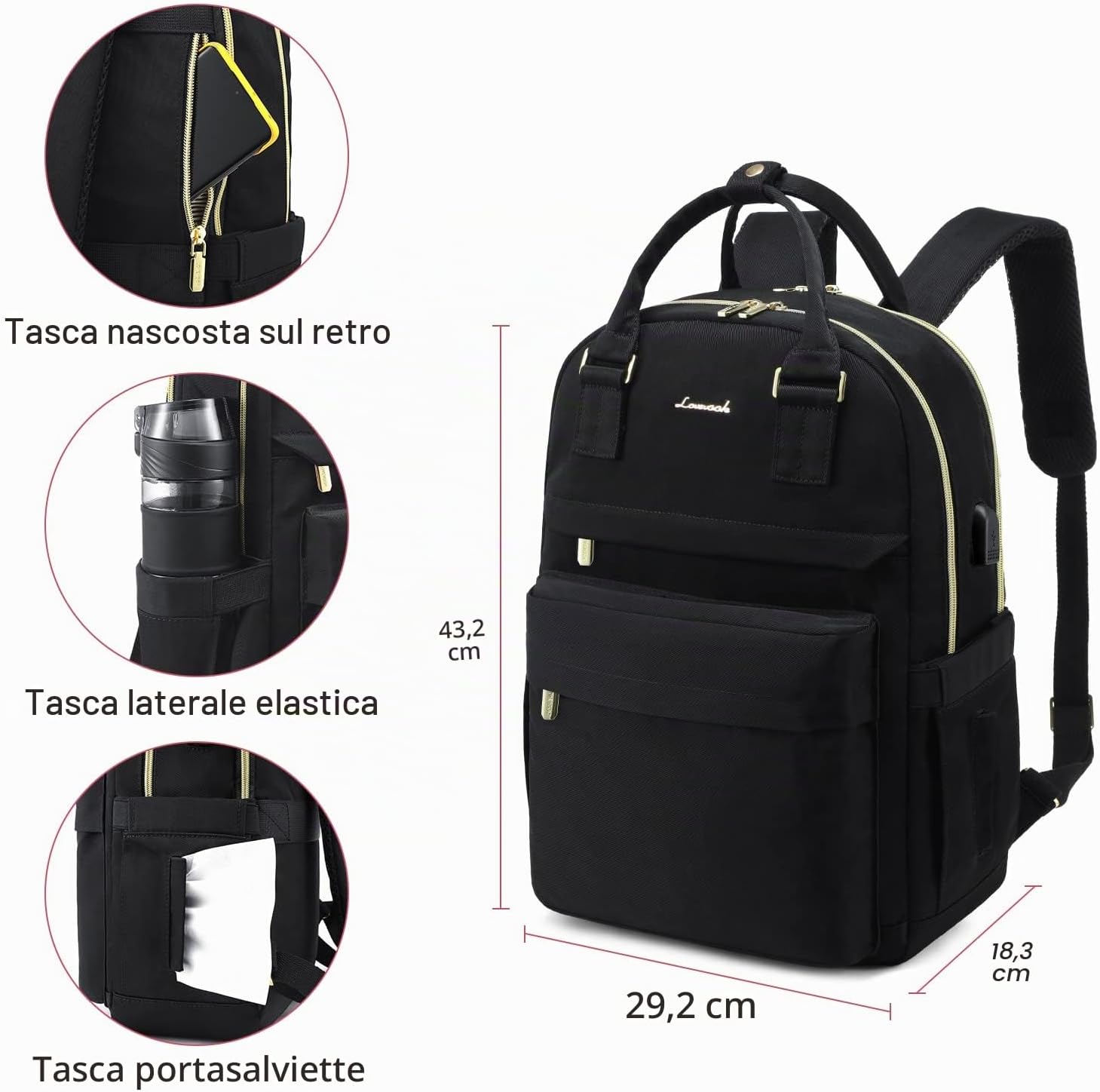 Thumbnail 6 de LOVEVOOK Zaino Porta PC 15,6" impermeabile