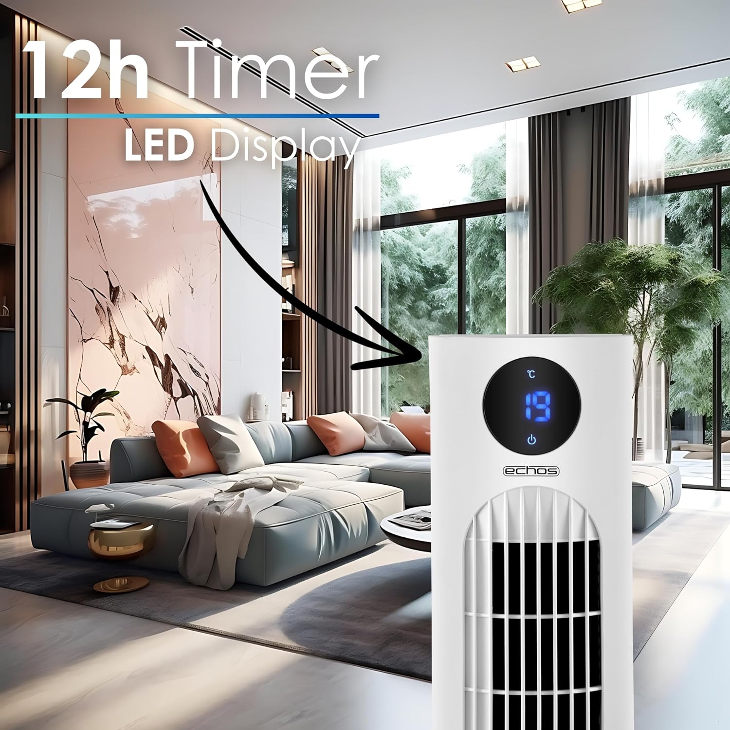 Thumbnail 2 de Echos Turmventilator – leiser Turmventilator mit Fernbedienung, Oszillation und 12h Timer