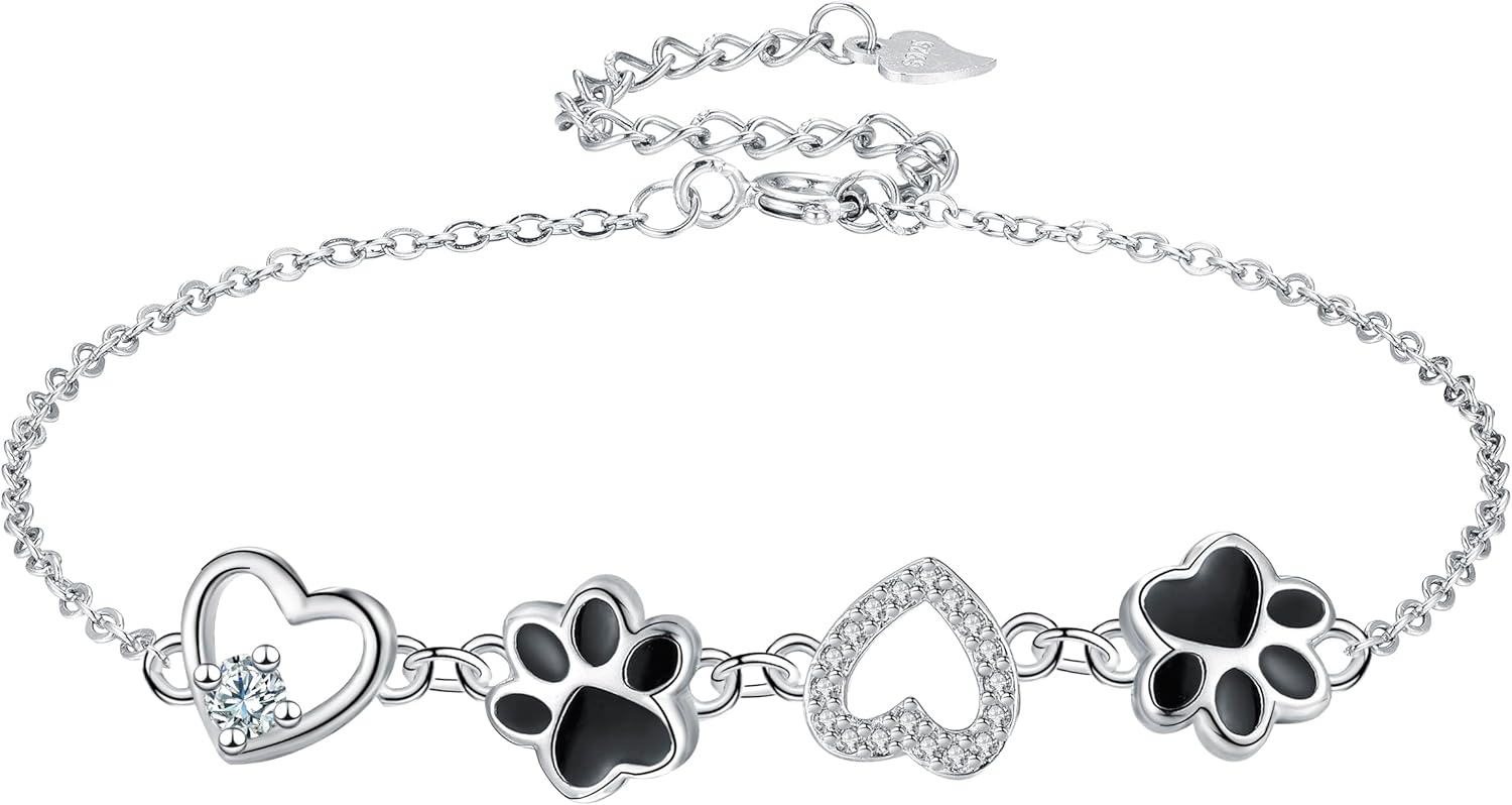 Detalle de Micory Bracelet Femme en Argent Sterling 925 Ajustable – Cœur et Empreinte d’Animaux