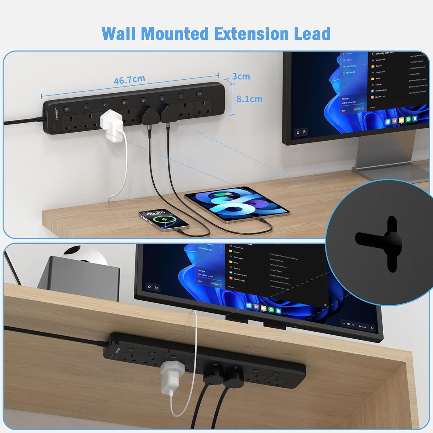 Detalle de TOPREK 8 Way surge protected extension lead
