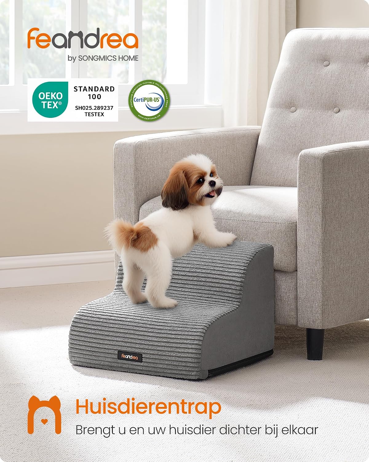 Detalle de Feandrea BADDI PPS002G01 hondentrap met 2 treden, antislip en wasbare hoes