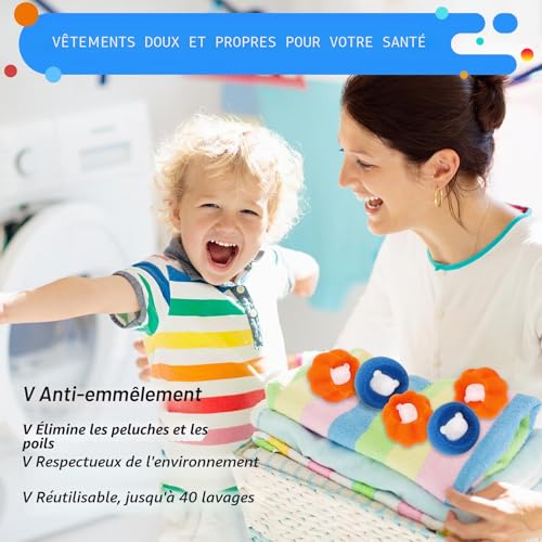 Detalle de Boule Anti Poils Machine à Laver de Yalisite – Absorbe Cheveux et Peluches, Orange+Bleu