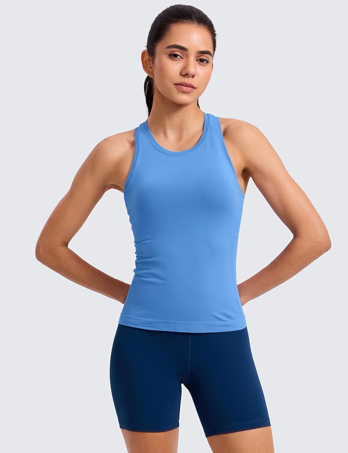 Detalle 2 de CRZ YOGA débardeur sans couture femme à col haut et dos nageur, spécial entraînement