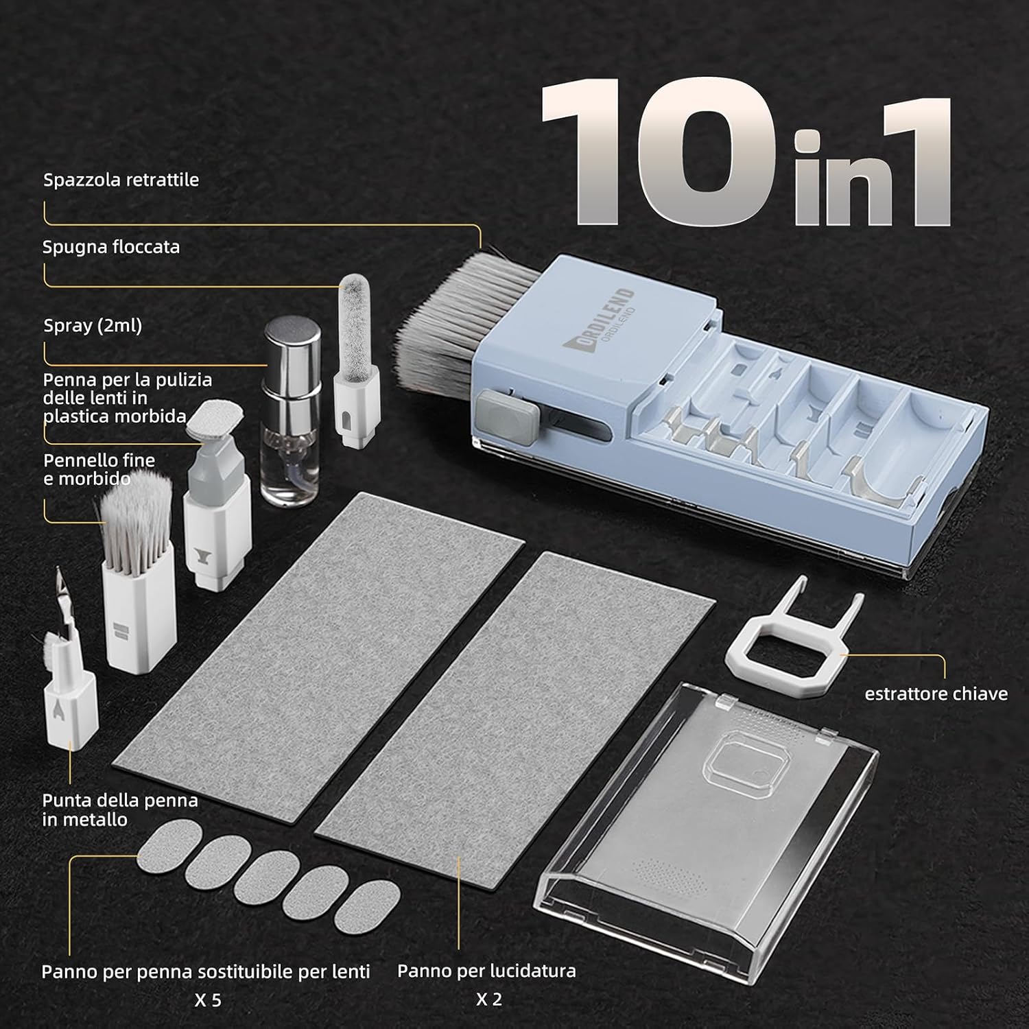 Thumbnail 6 de Ordilend Tutto in Uno Kit Pulizia Tastiera e Dispositivi – 10 in 1, Portatile e Completo
