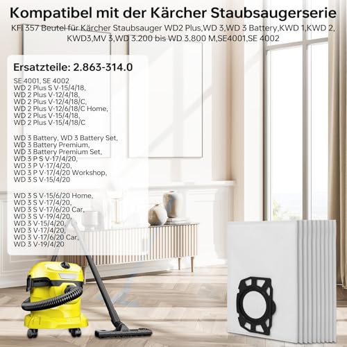 Detalle de 10 Stück KFI 357 Staubsaugerbeutel für Kärcher WD2/WD3/MV2/MV3 – Fishoney