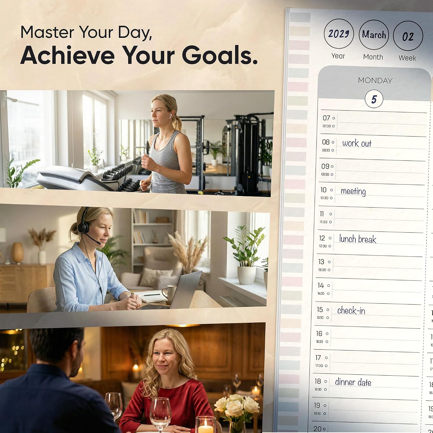 Detalle 2 de A3 Large Weekly Planner Pad – 7am to 8pm Timeslots for Precise Planning