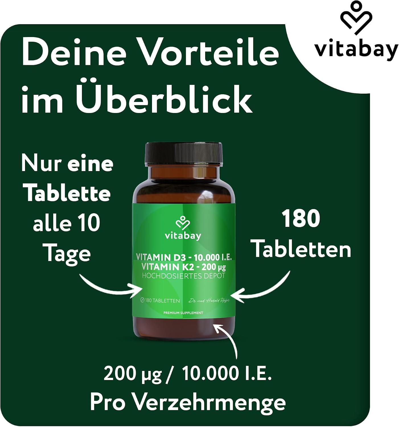 Thumbnail 5 de Vitabay Vitamin D3 + K2 Depot – 180 vegane Tabletten (10.000 IE D3) für die 10‑Tage‑Einnahme