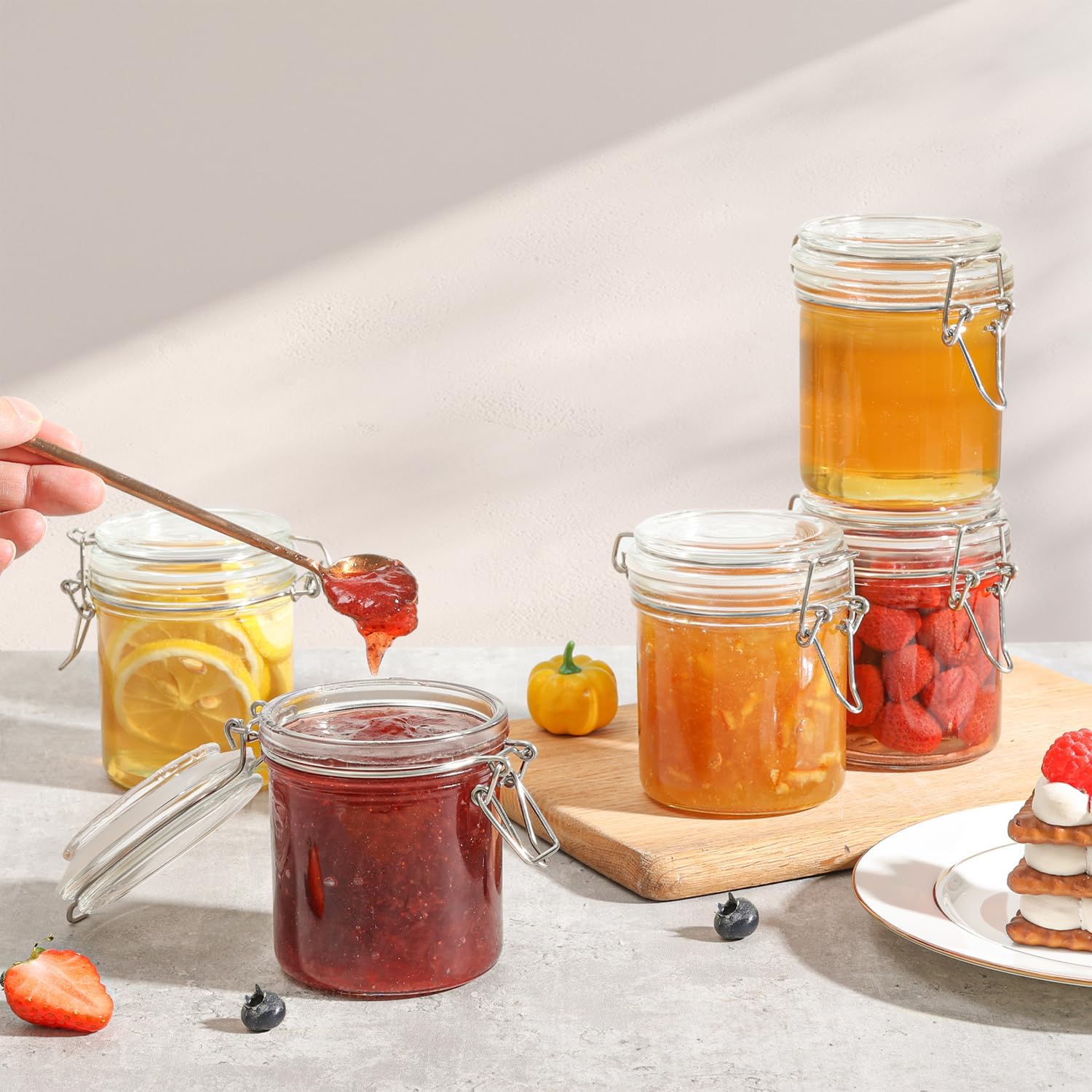 Detalle 2 de ComSaf 8oz Glass Jars with Airtight Lids (Value Pack of 12) — cylindrical pantry canisters for spices, jams & sourdough discard