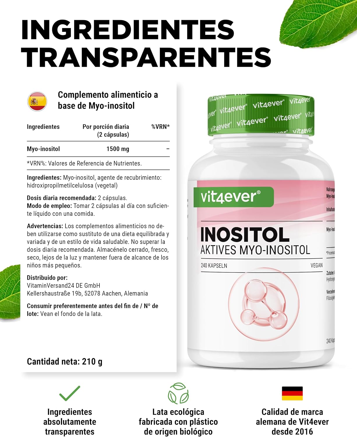 Thumbnail 4 de Myo-inositol 1500 mg al día 240 cápsulas veganas
