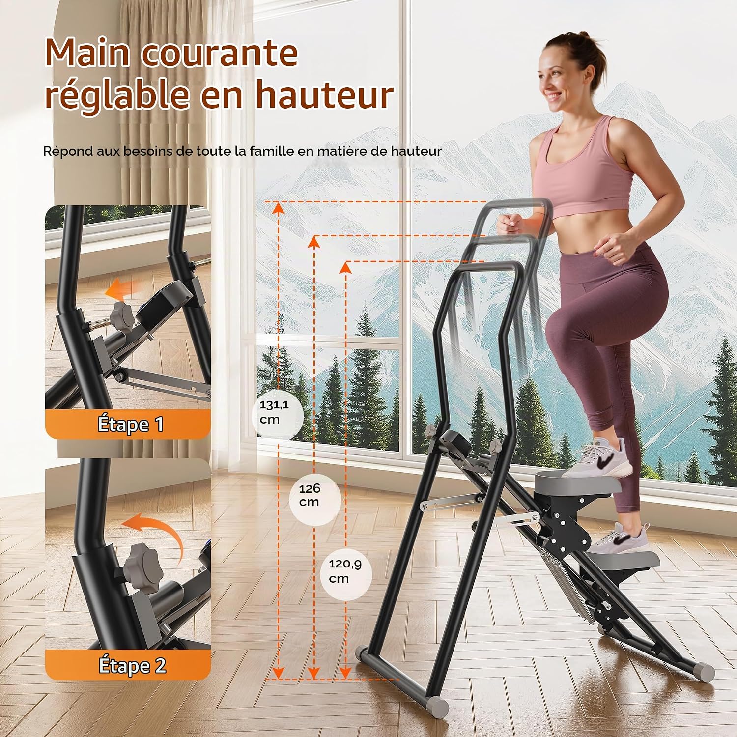 Detalle de MOMODA Md-st100 verticale stepper met verstelbare weerstand en handgreep