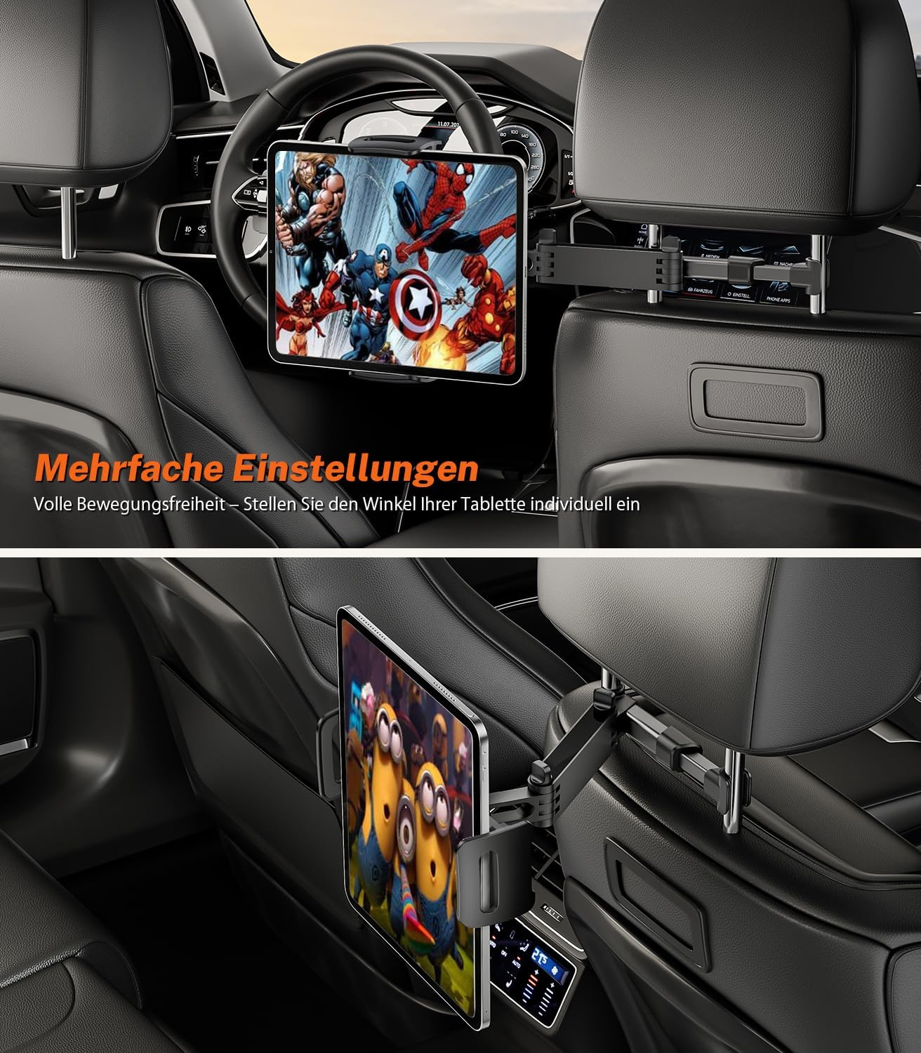 Detalle de TRYONE Tablet Halterung Auto – ausziehbare Kopfstützenhalterung für 4,7–11 Zoll Tablets (iPad, Samsung, Kindle Fire, Switch)