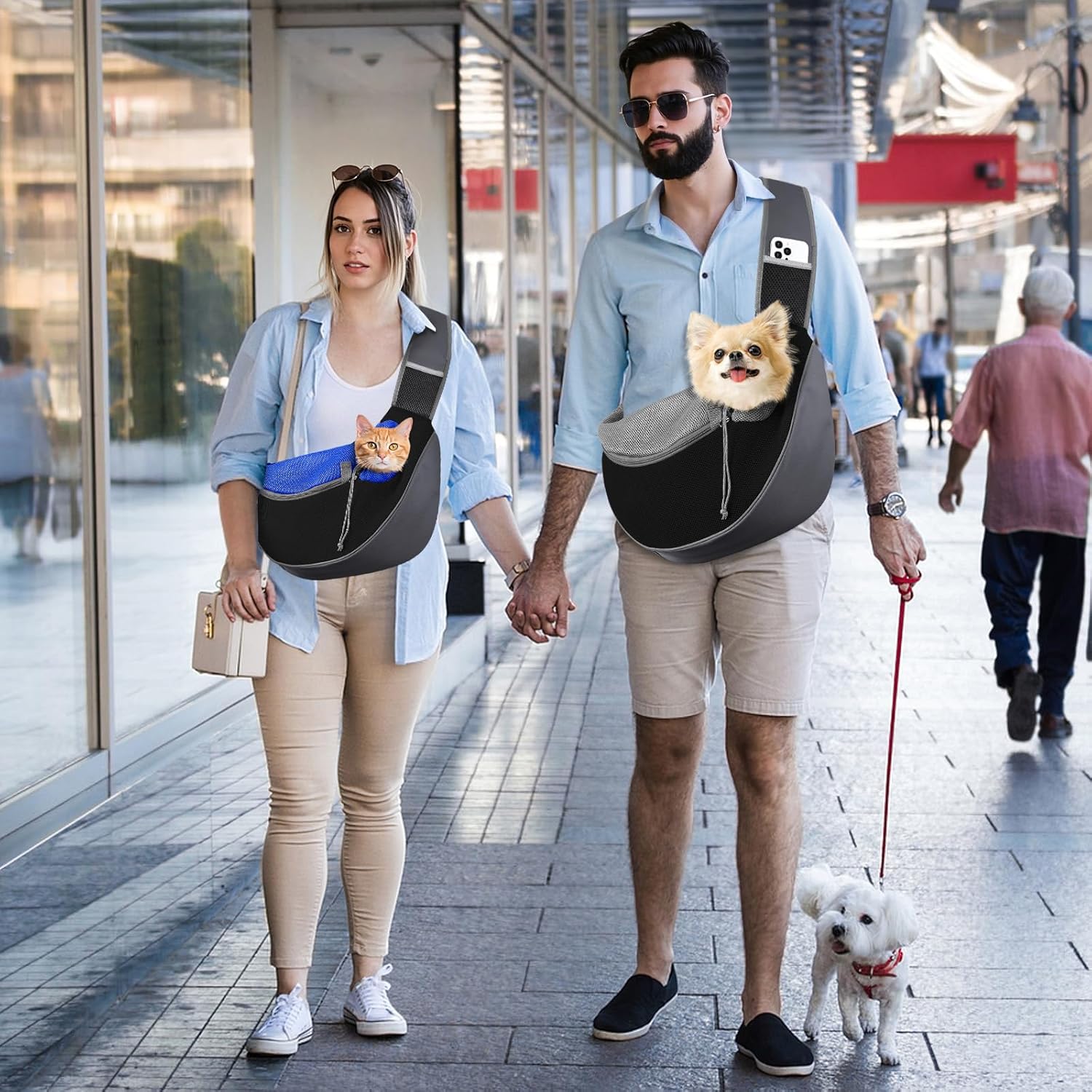 Detalle de Pawaboo Dog Sling Carrier: Breathable, Hand-Free Comfort for Outdoor Outings