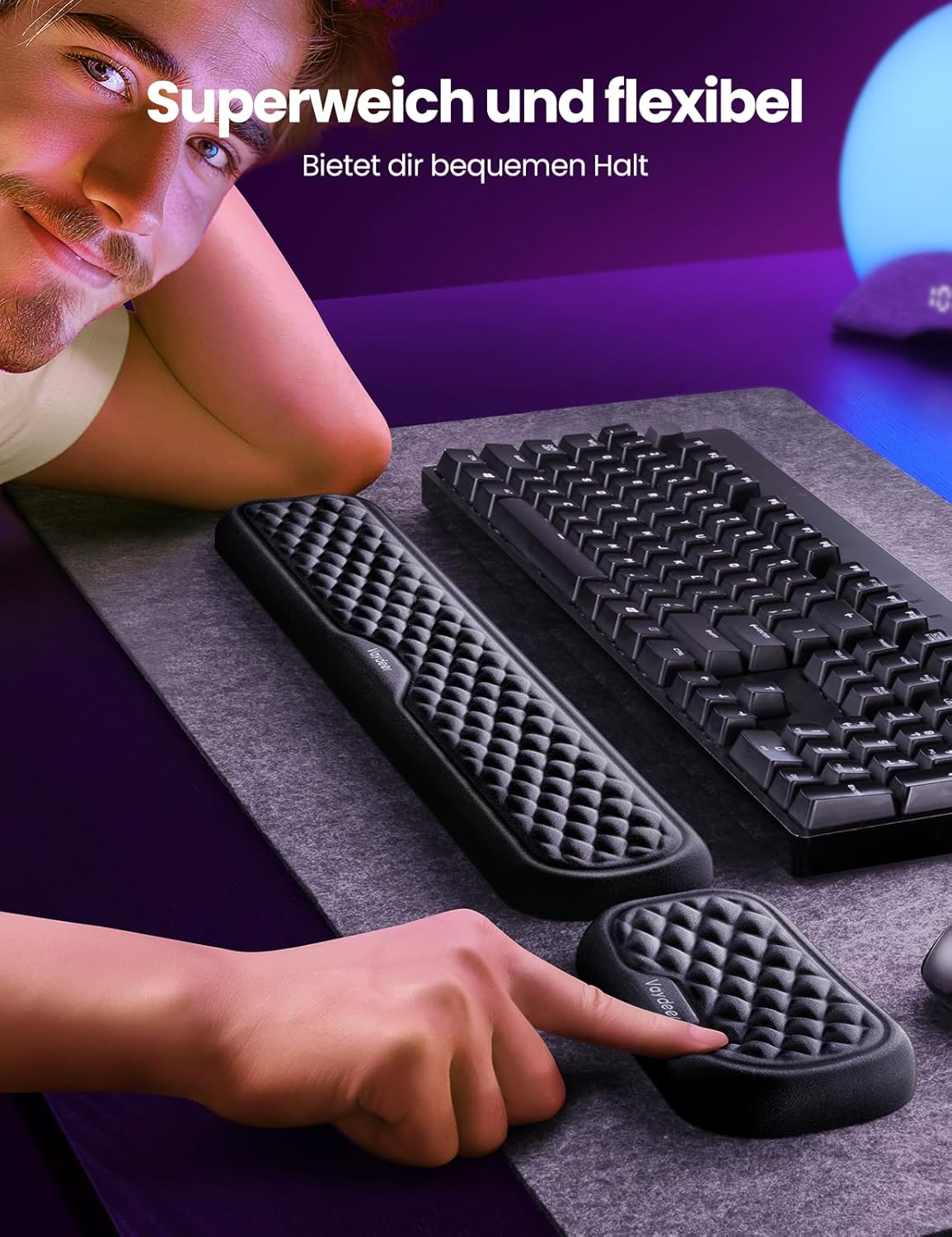 Detalle 2 de VAYDEER Handballenauflage für Tastatur und Maus (Wrist Rest) mit Memory-Foam, Schwarz
