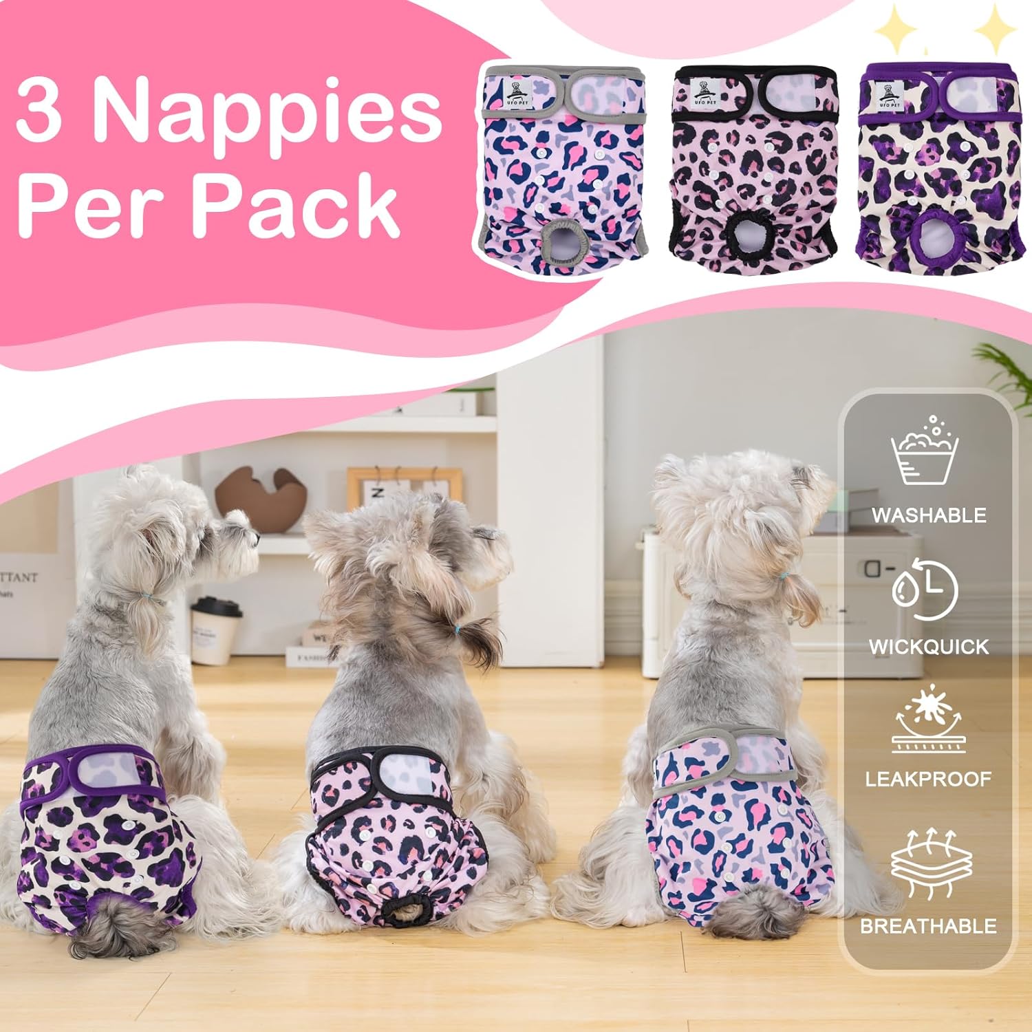 Detalle de UFO PET Dog Period Heat Pants for Season Incontinence – 3 Pack, Large