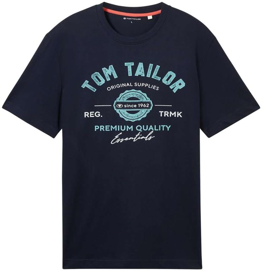 Detalle de TOM TAILOR Herren T-Shirt aus Baumwolle mit Logo-Print