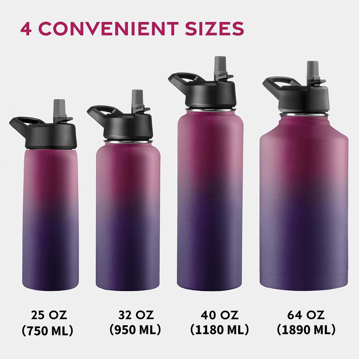 Detalle de GARUET Triple-Walled Insulated Stainless Steel Water Bottle with Straw, 1888ml (Cheery Turquoise)